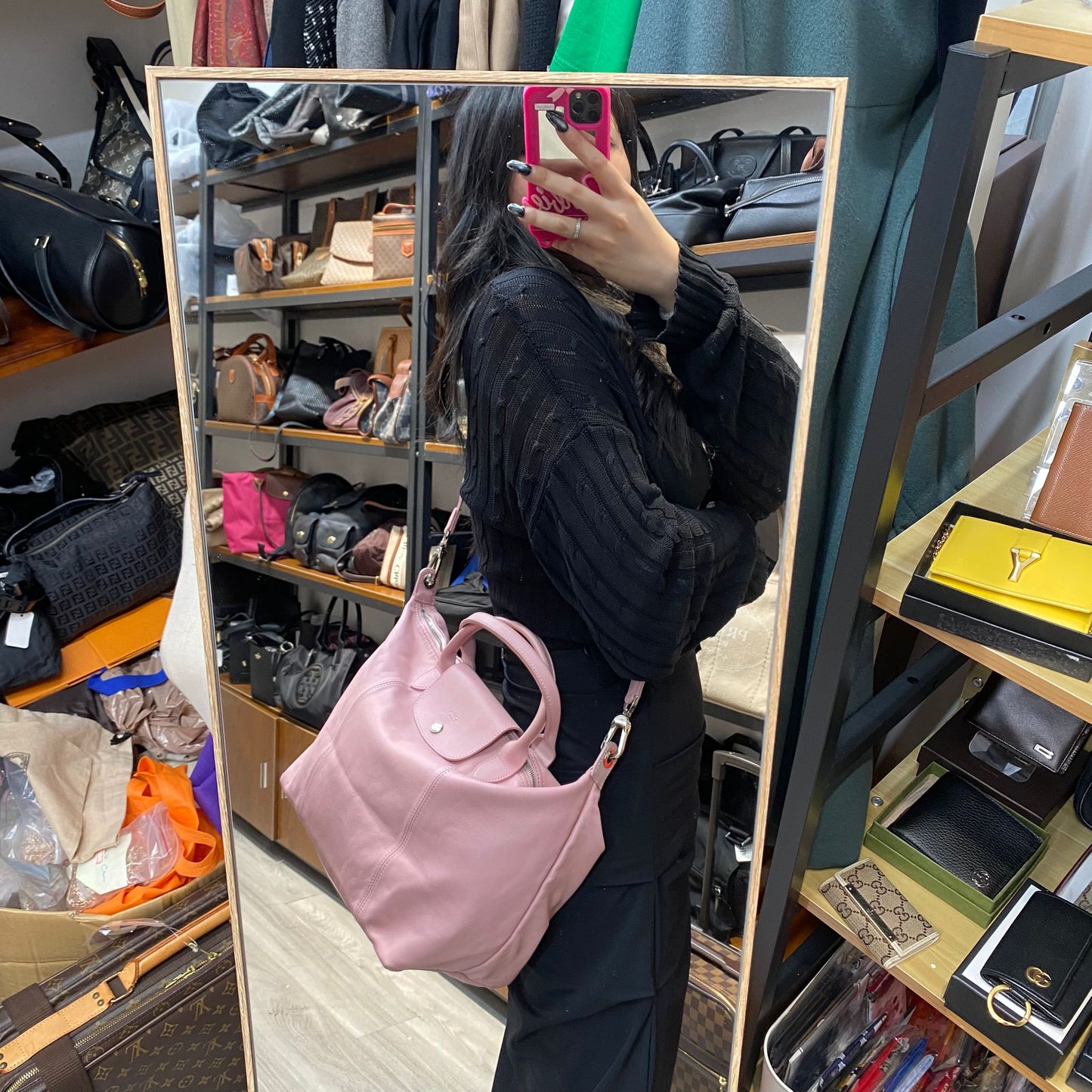 LongChamp Tote 真皮粉紅色