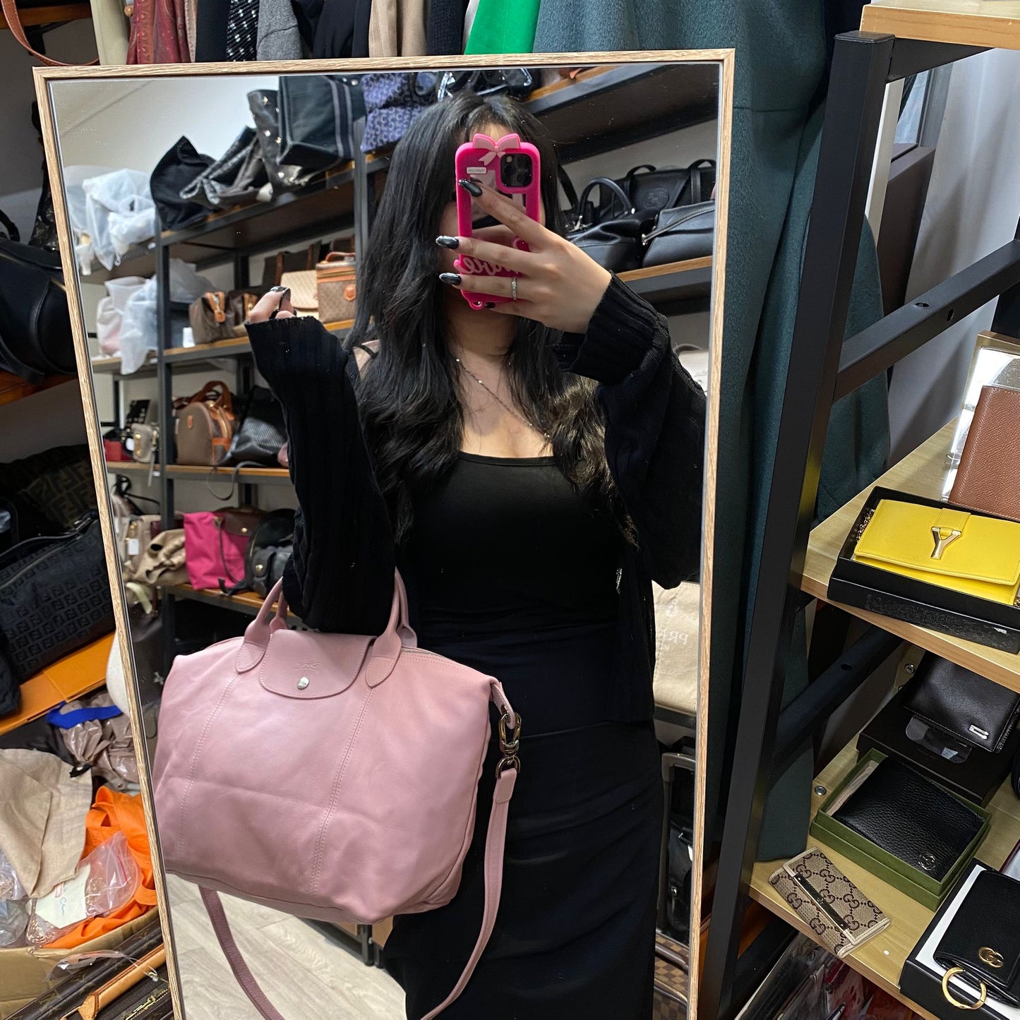 LongChamp Tote 真皮粉紅色
