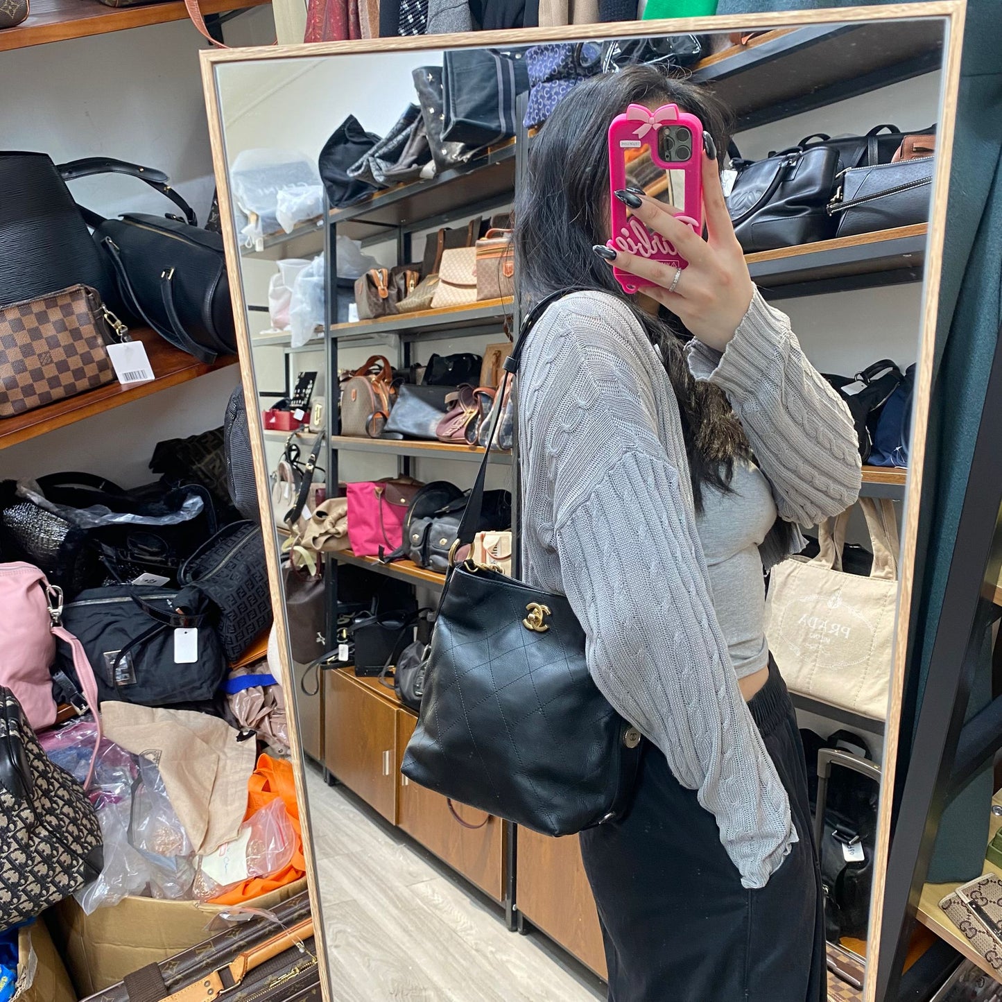Chanel Quilted Leather Button Up Hobo Bag
