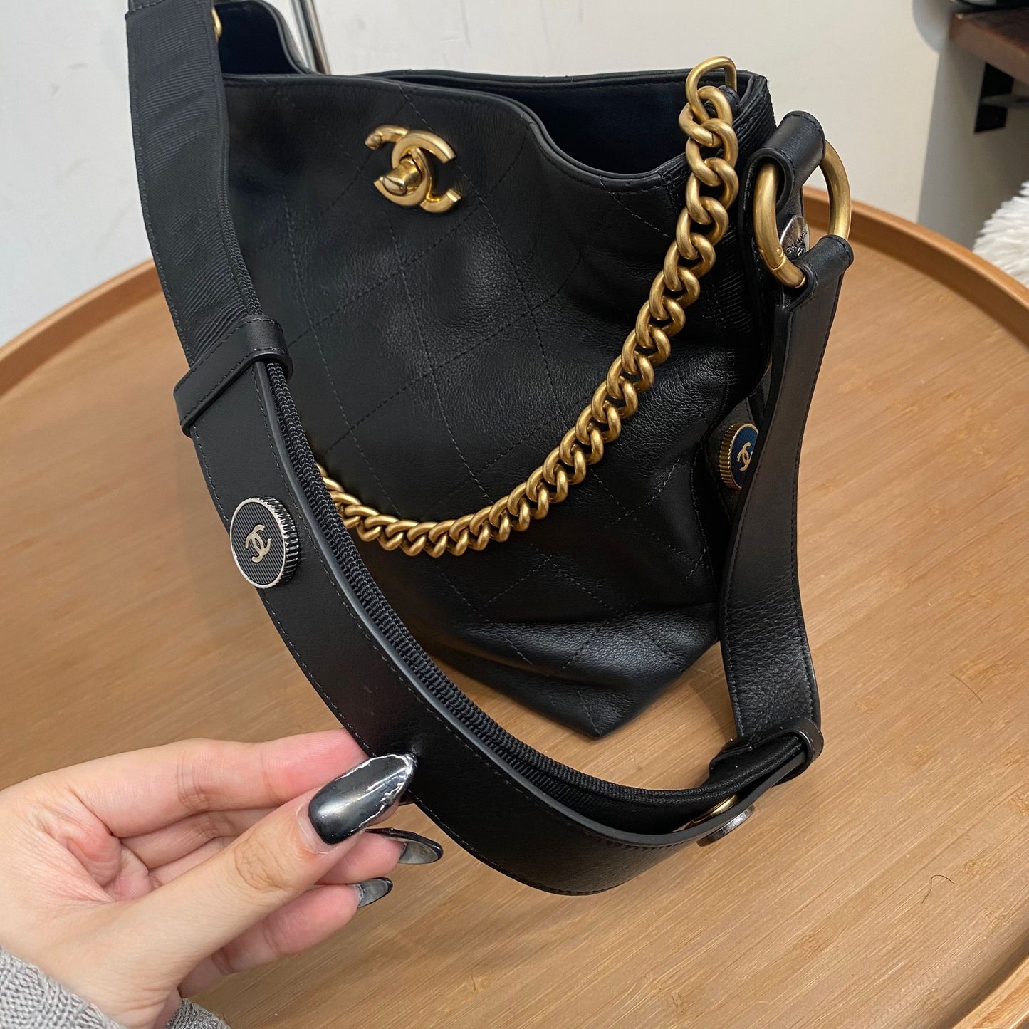 Chanel Quilted Leather Button Up Hobo Bag