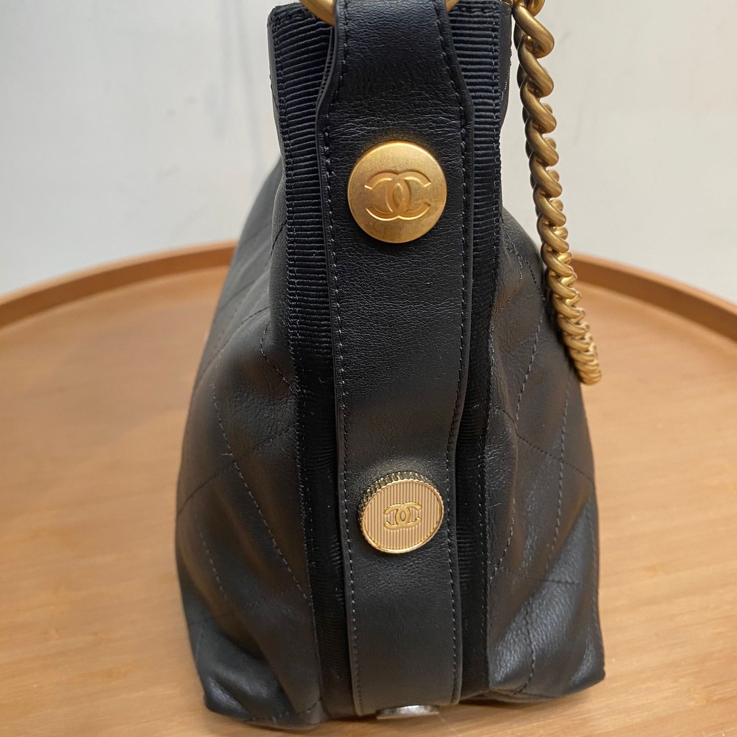Chanel Quilted Leather Button Up Hobo Bag