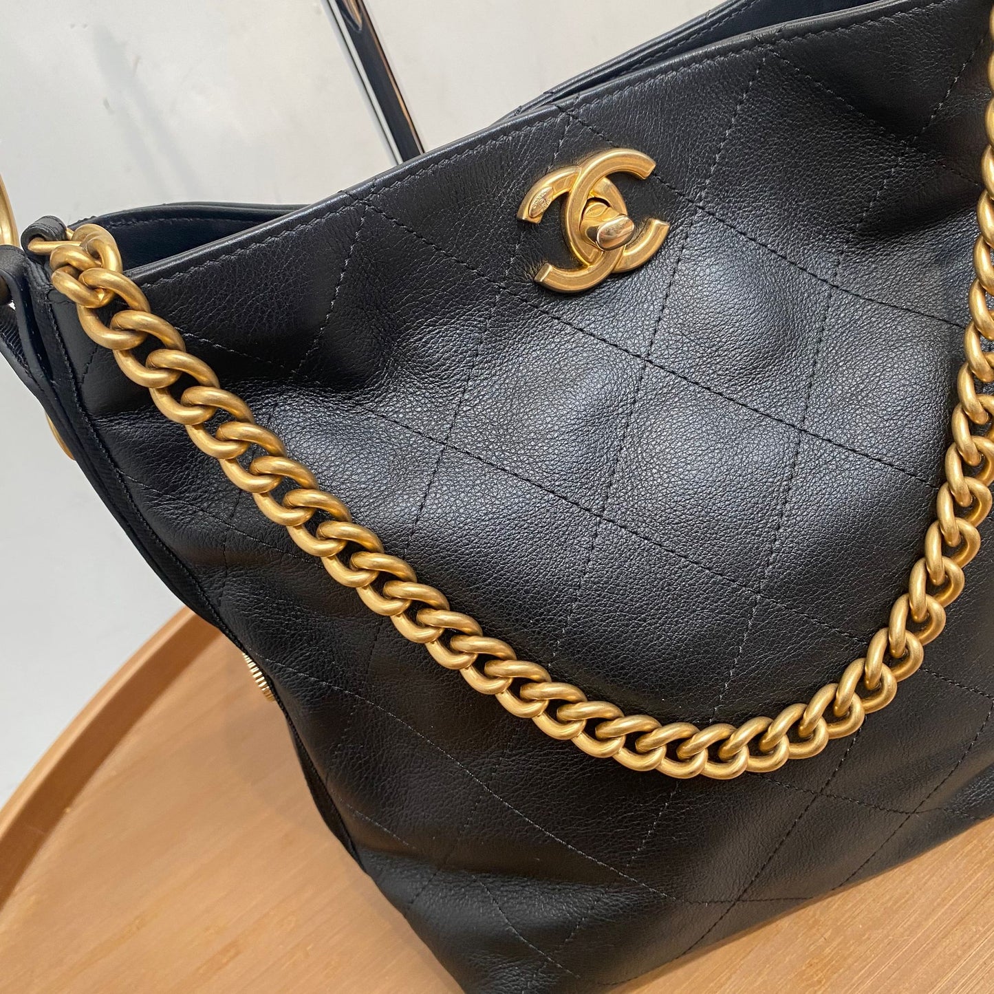Chanel Quilted Leather Button Up Hobo Bag