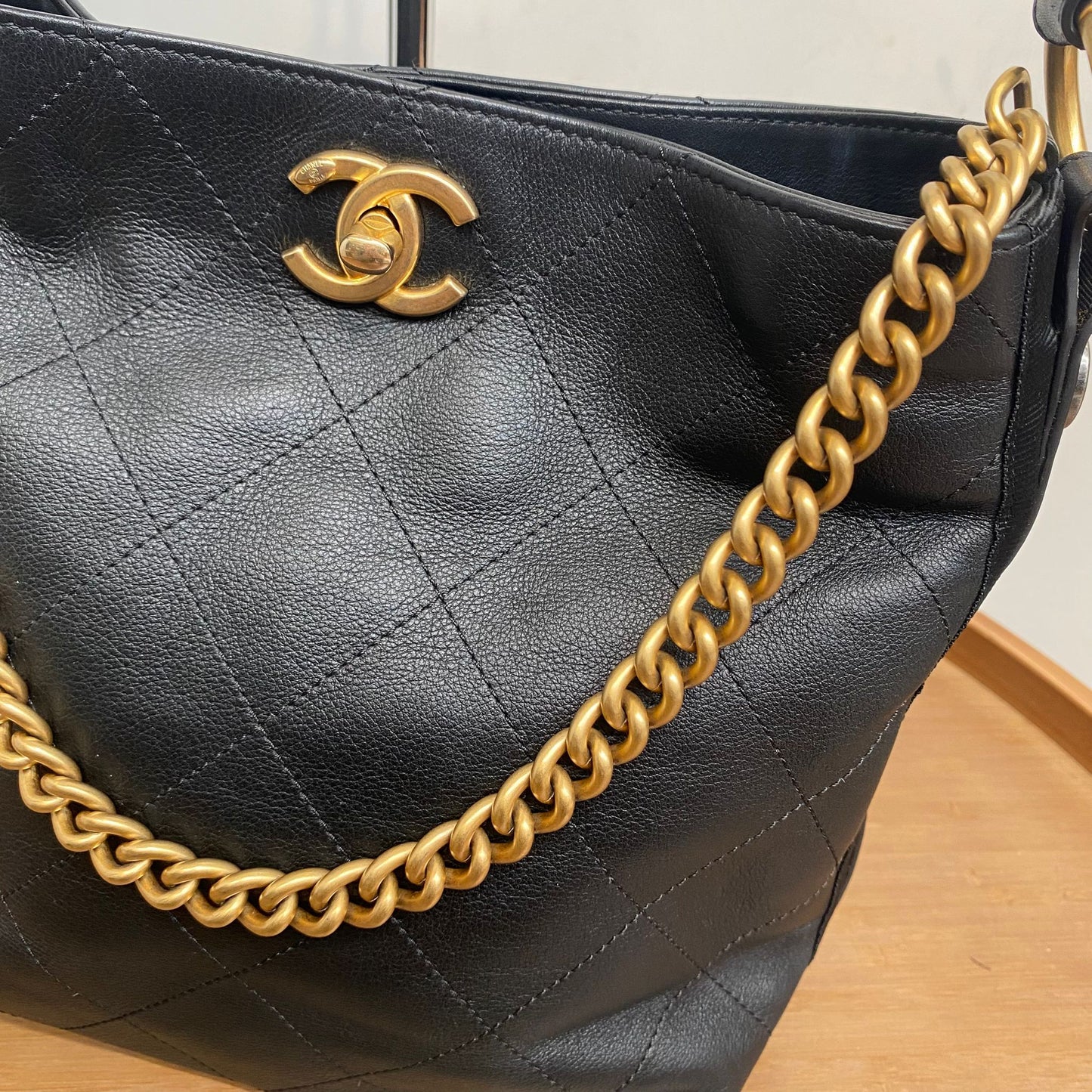 Chanel Quilted Leather Button Up Hobo Bag
