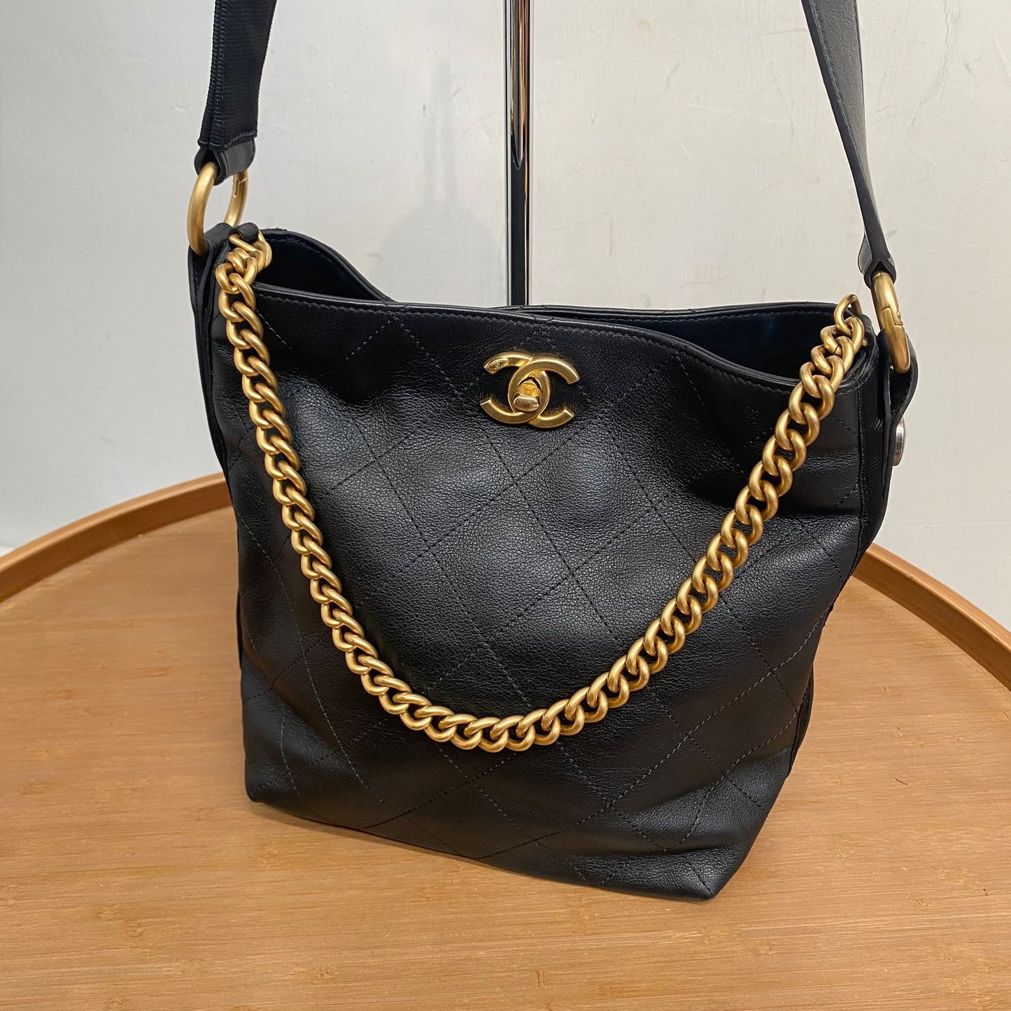 Chanel Quilted Leather Button Up Hobo Bag
