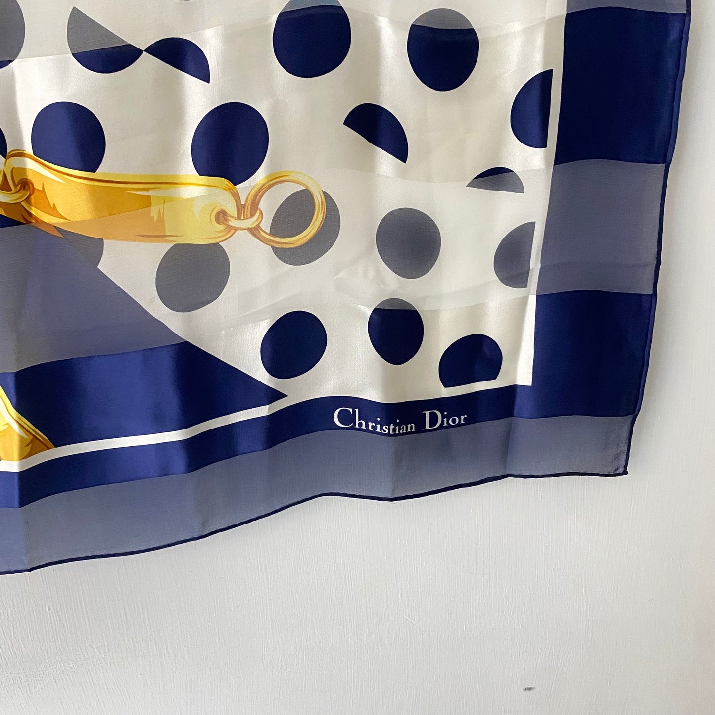 DIOR 100%真絲藍白大絲巾 有tag