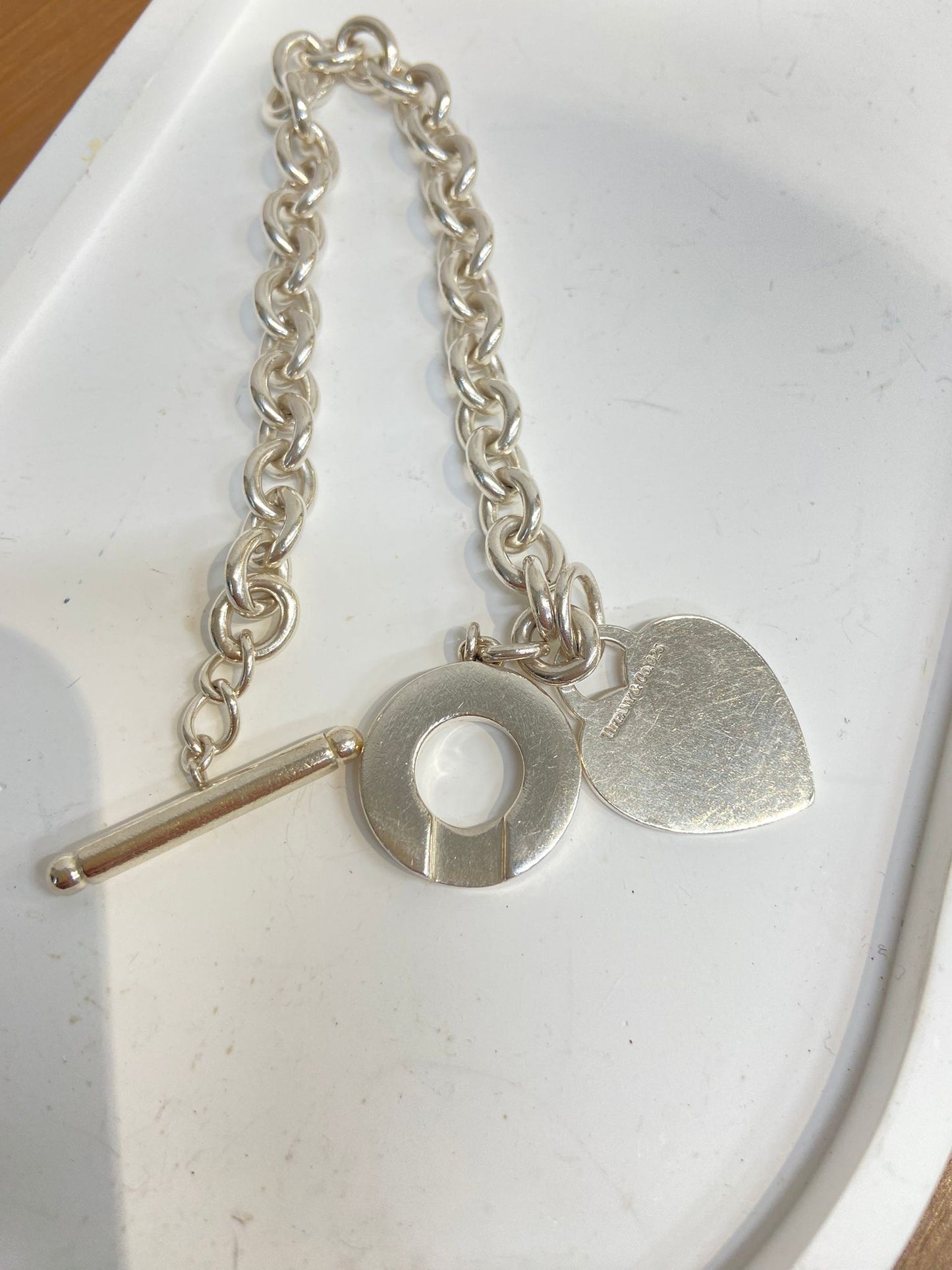 Tiffany &co 純銀手鏈心心牌
