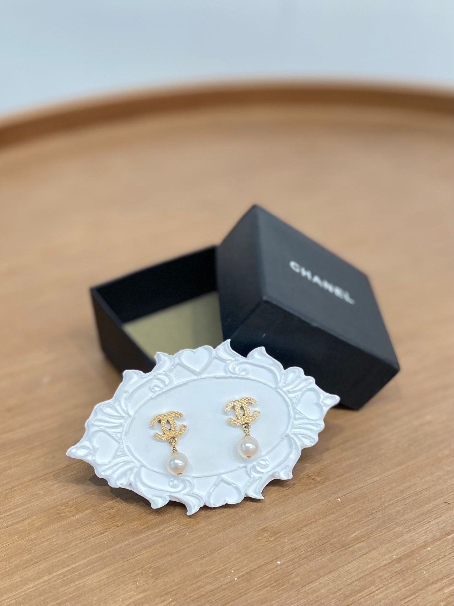 Chanel 復古金 吊珍珠耳環