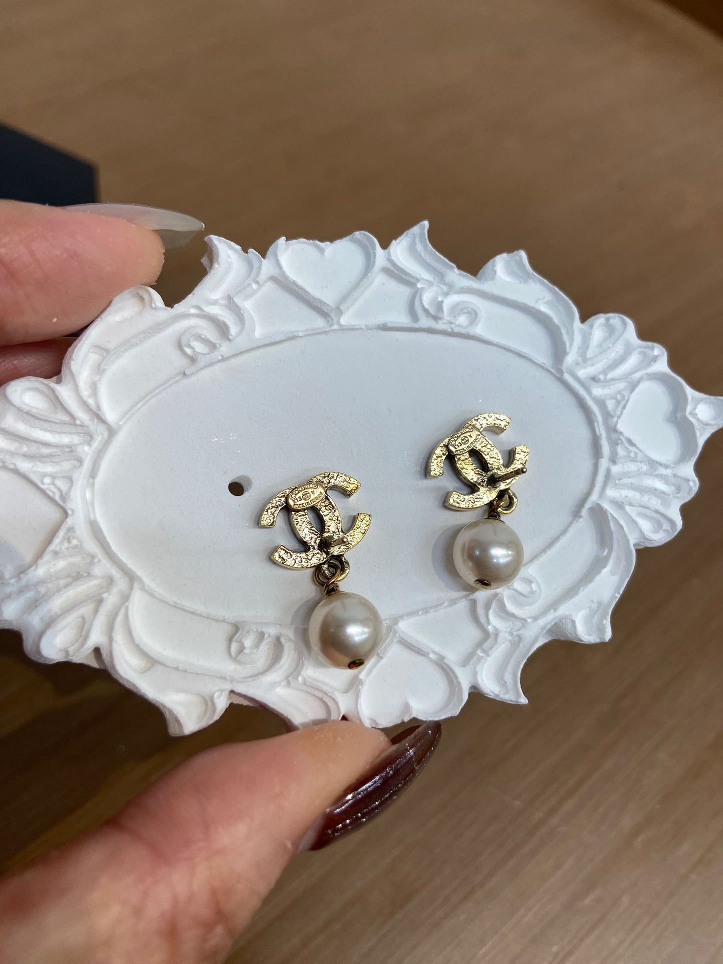 Chanel 復古金 吊珍珠耳環
