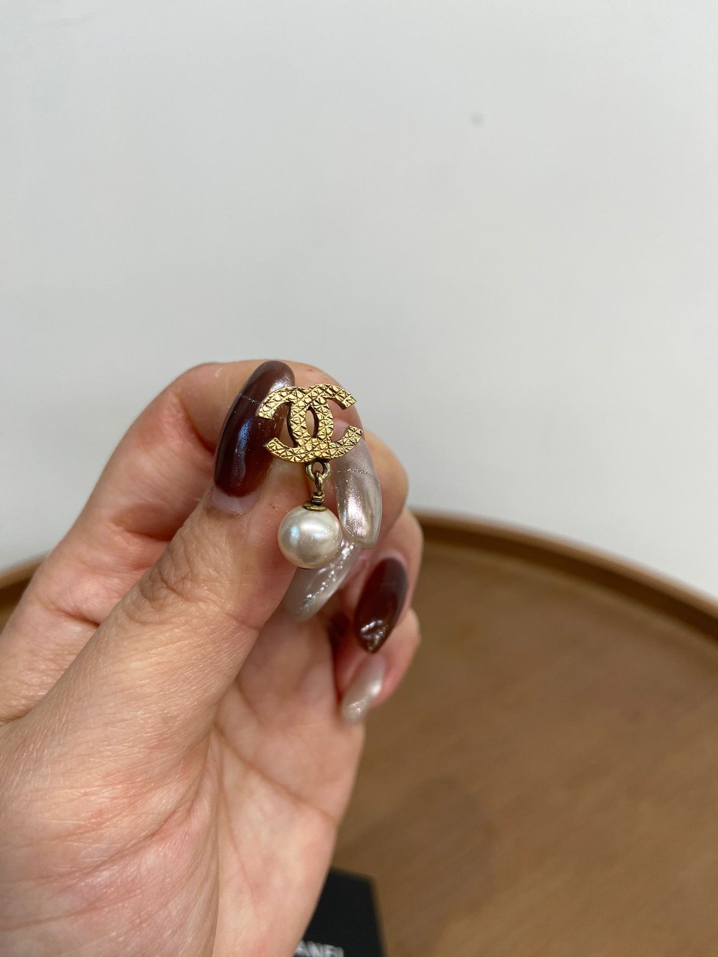 Chanel 復古金 吊珍珠耳環