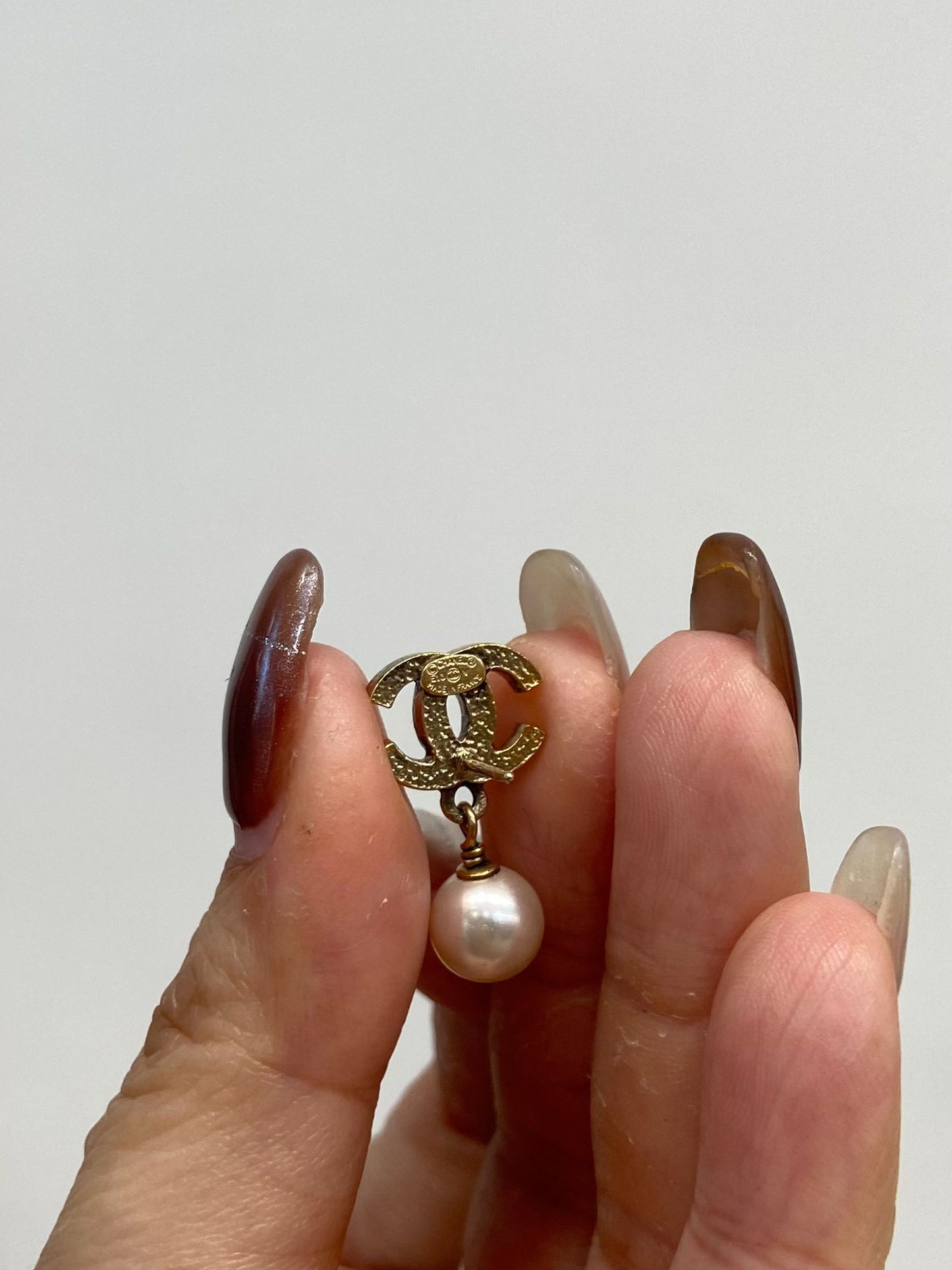 Chanel 復古金 吊珍珠耳環