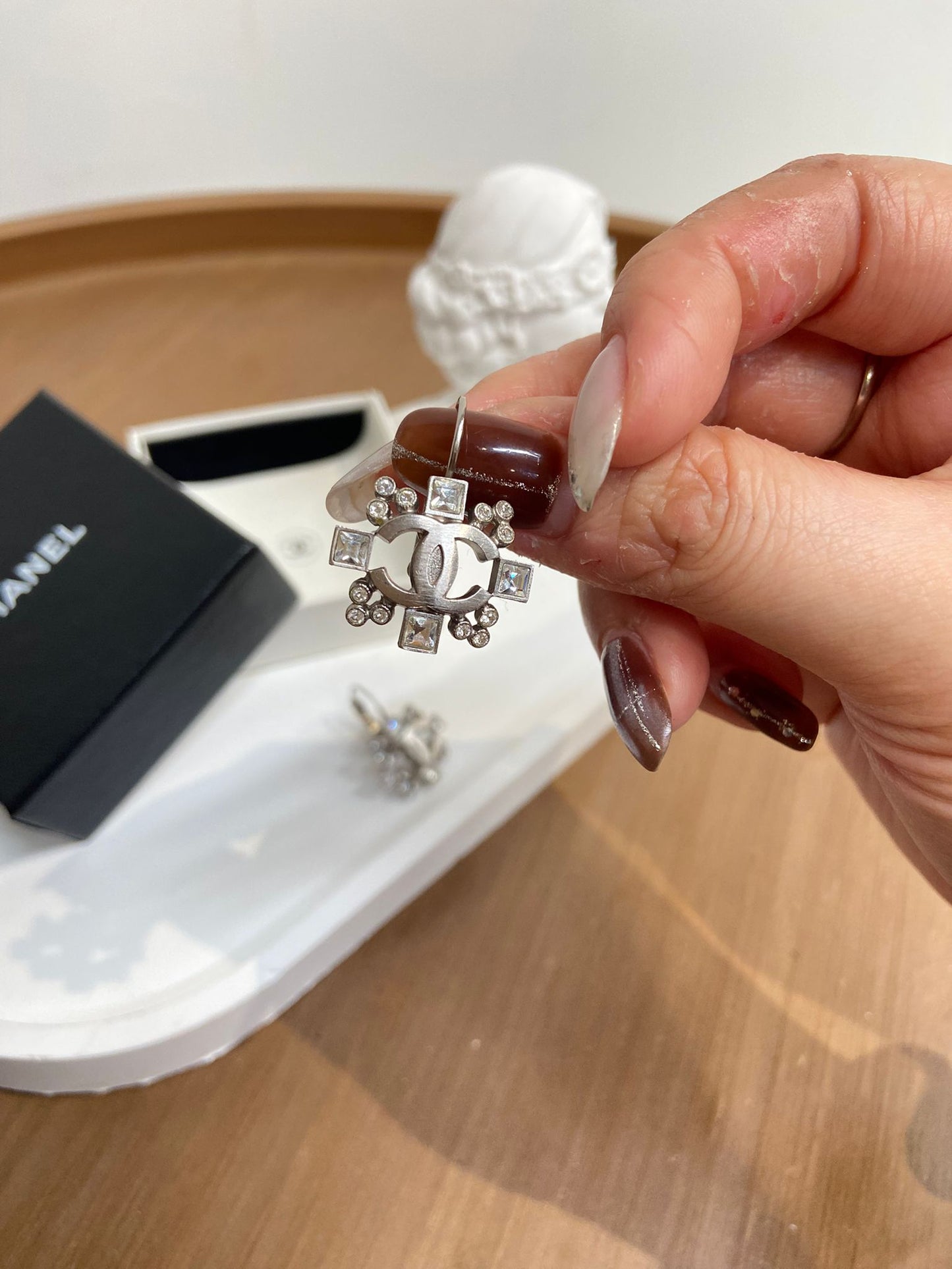 Chanel 復古銀色 吊耳環