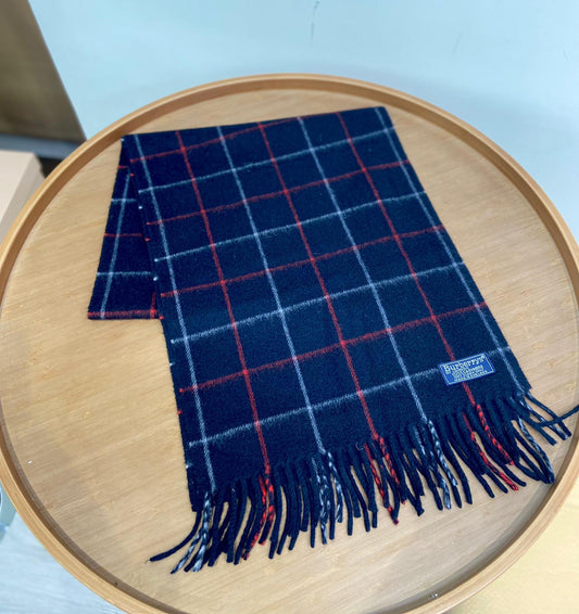 Burberry 深藍 紅線格仔羊絨頸巾