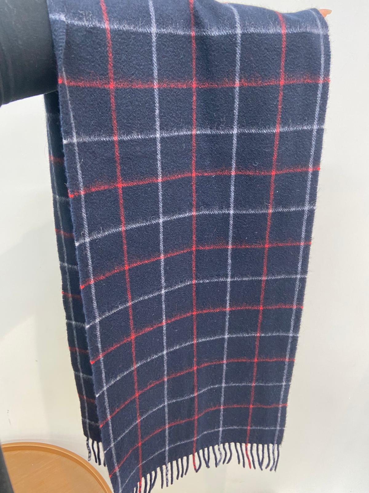 Burberry 深藍 紅線格仔羊絨頸巾