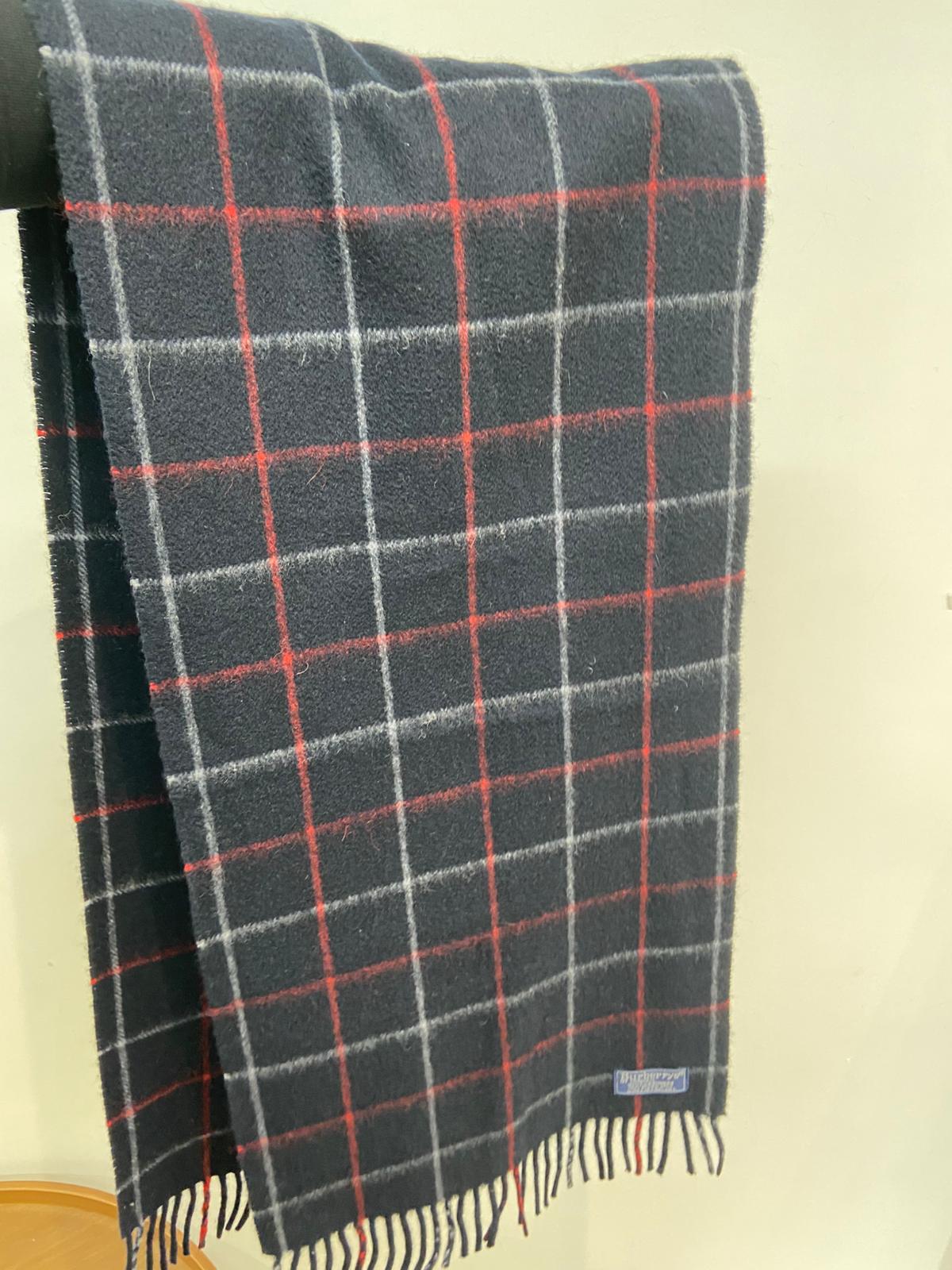 Burberry 深藍 紅線格仔羊絨頸巾