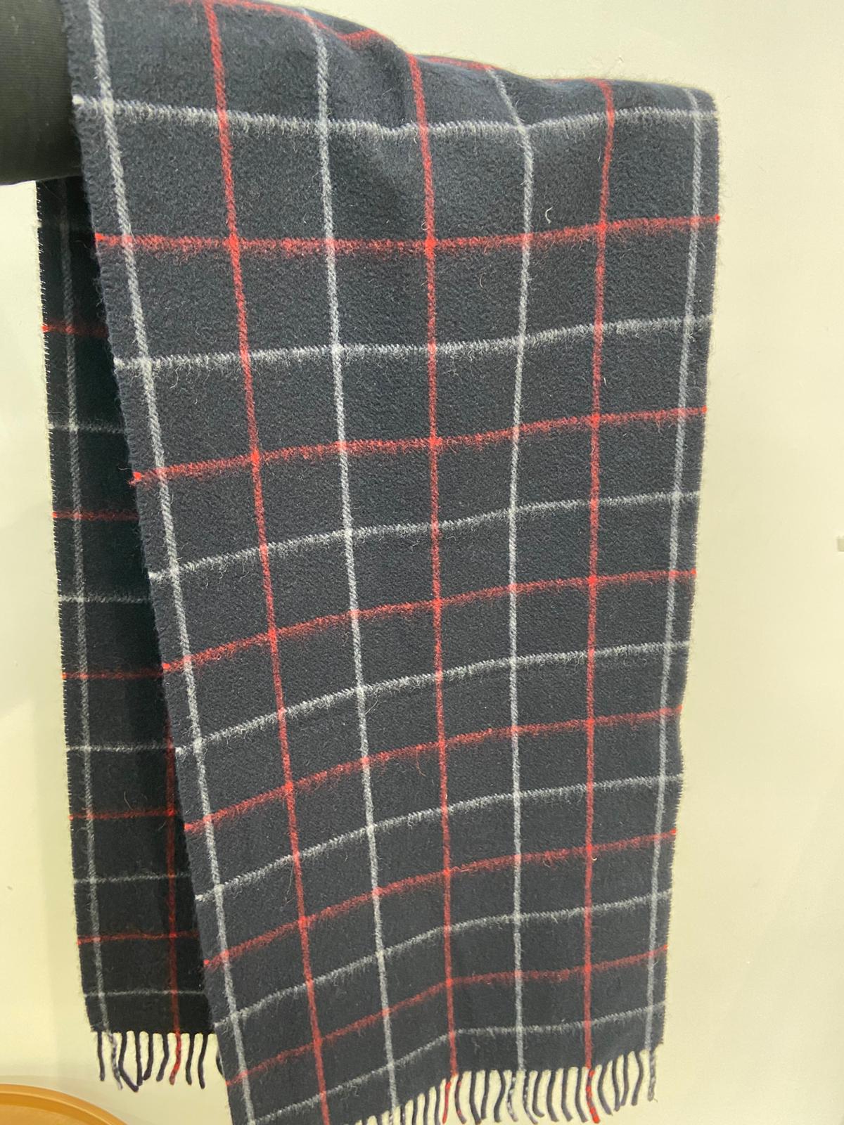 Burberry 深藍 紅線格仔羊絨頸巾