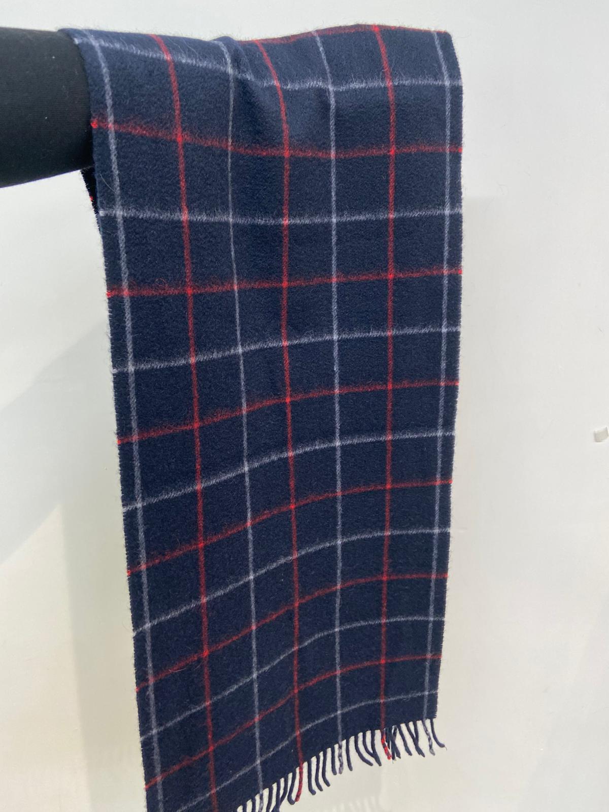 Burberry 深藍 紅線格仔羊絨頸巾