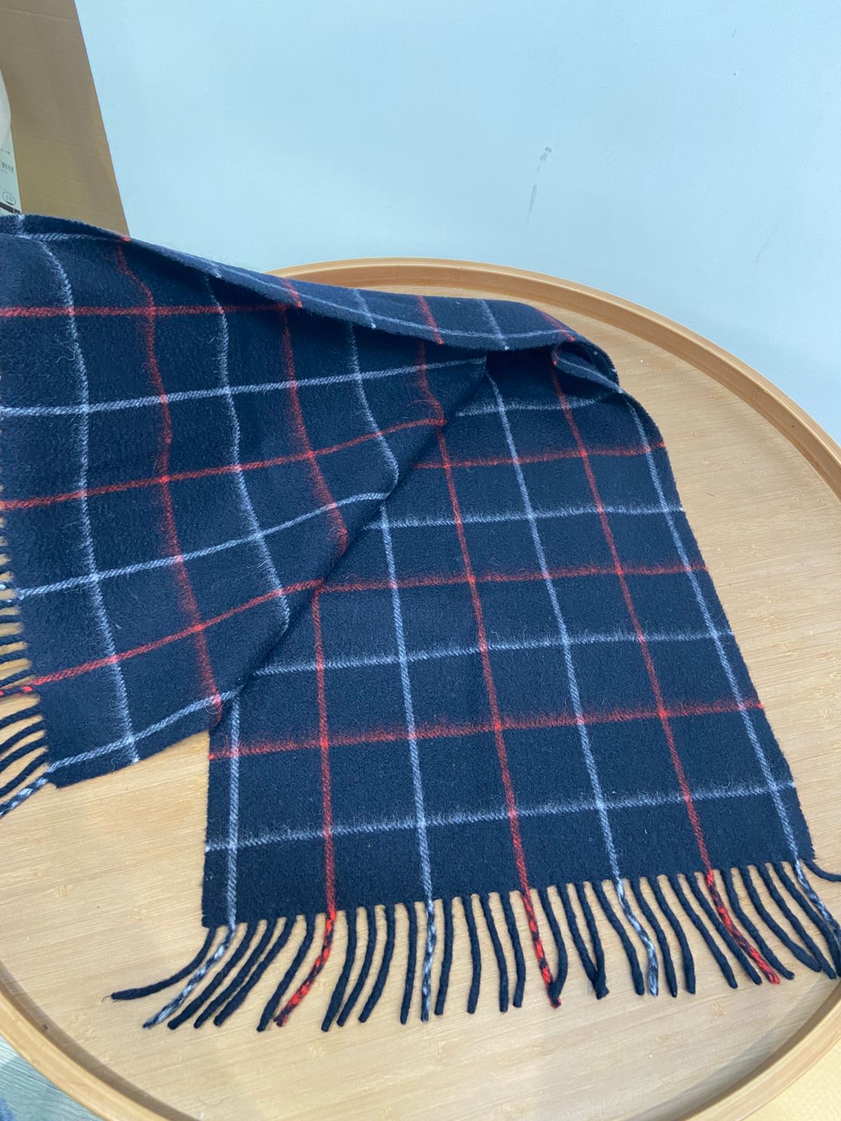 Burberry 深藍 紅線格仔羊絨頸巾