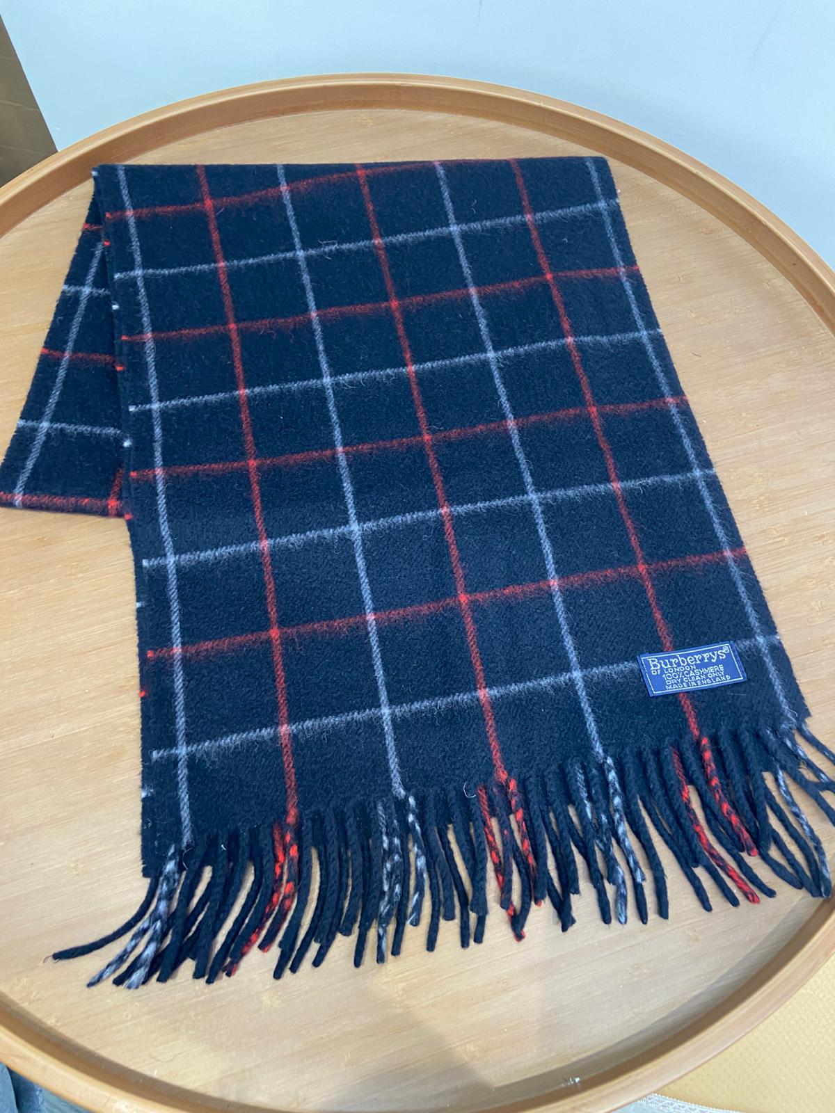Burberry 深藍 紅線格仔羊絨頸巾