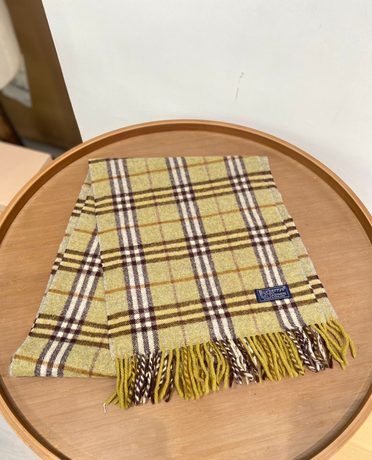 Burberry 灰綠色 格仔羊絨圍巾