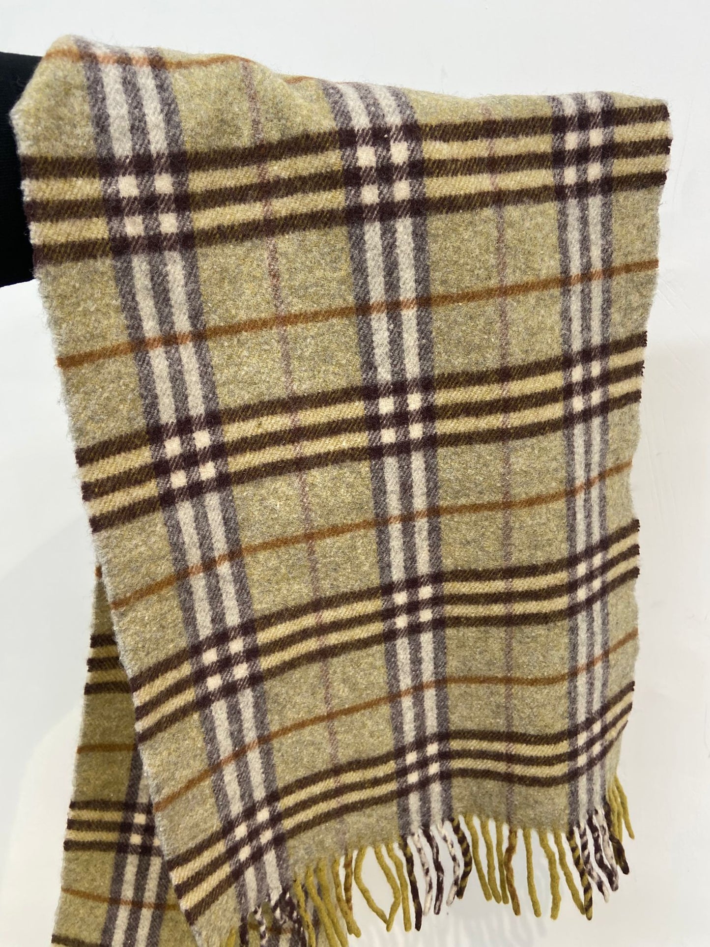 Burberry 灰綠色 格仔羊絨圍巾