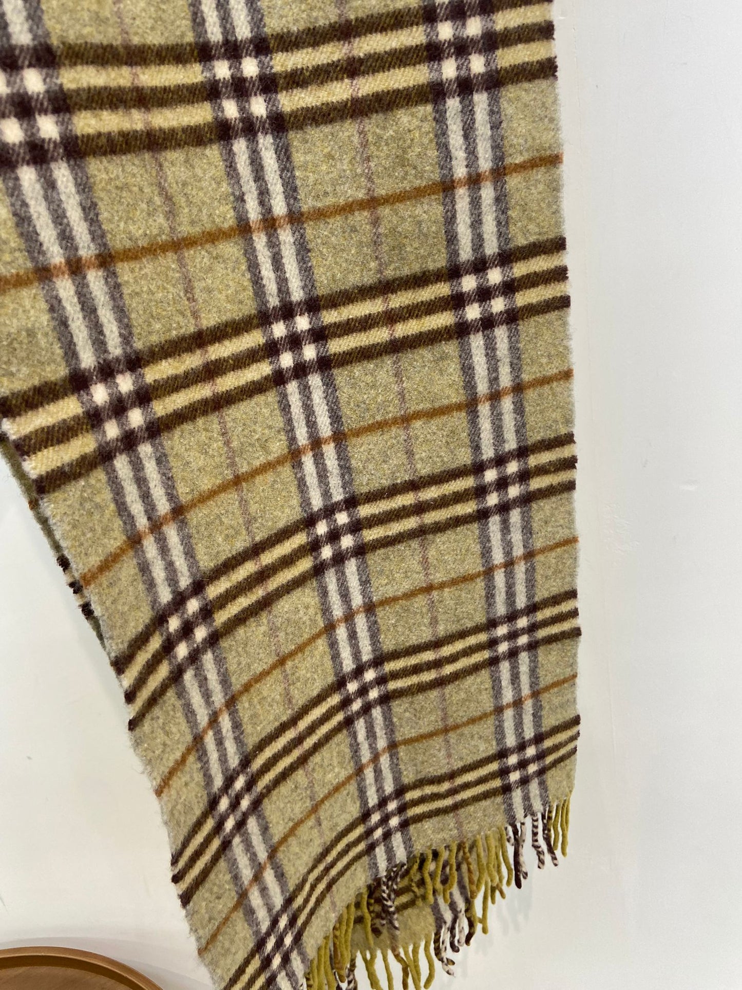 Burberry 灰綠色 格仔羊絨圍巾