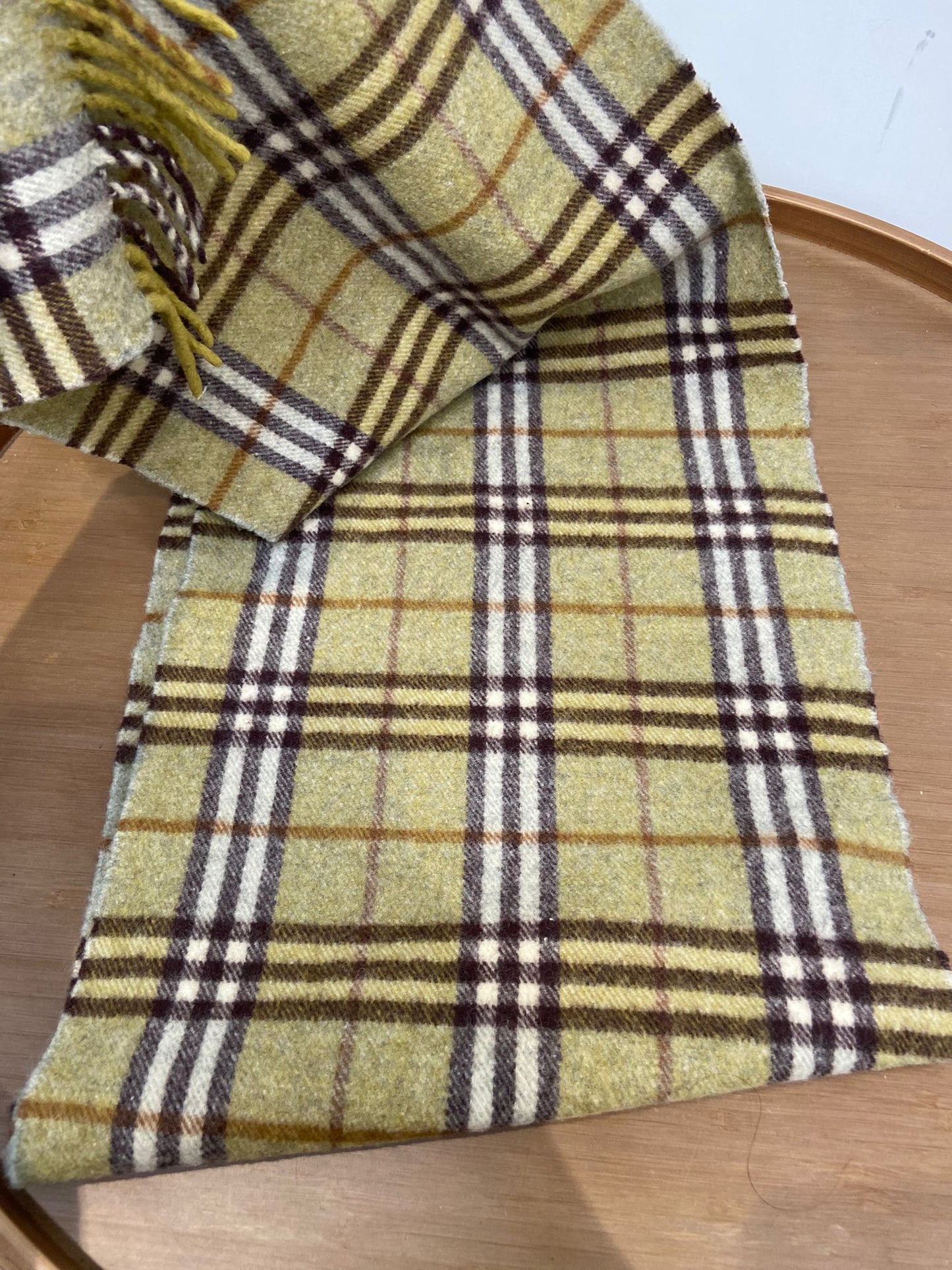 Burberry 灰綠色 格仔羊絨圍巾