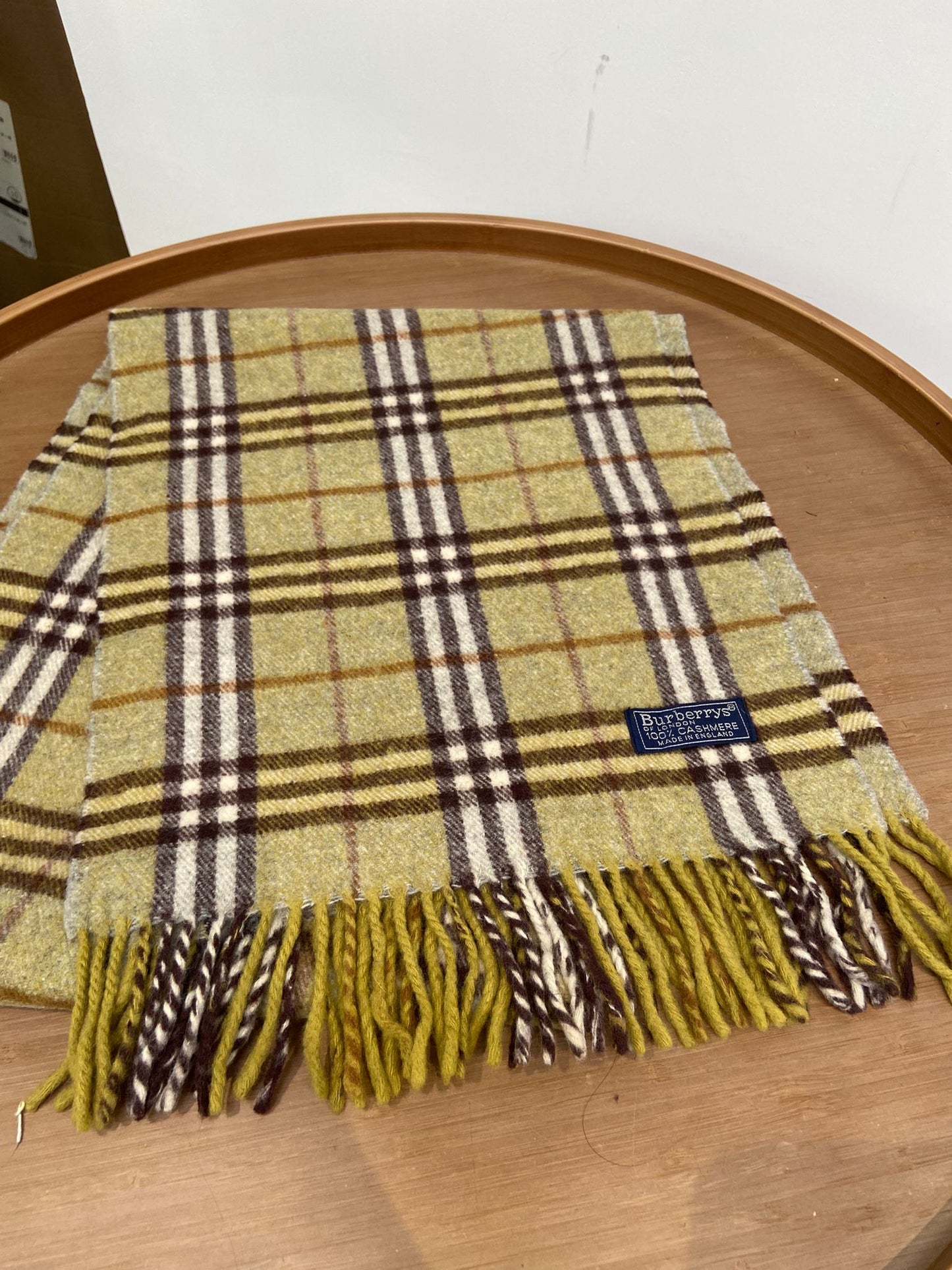 Burberry 灰綠色 格仔羊絨圍巾