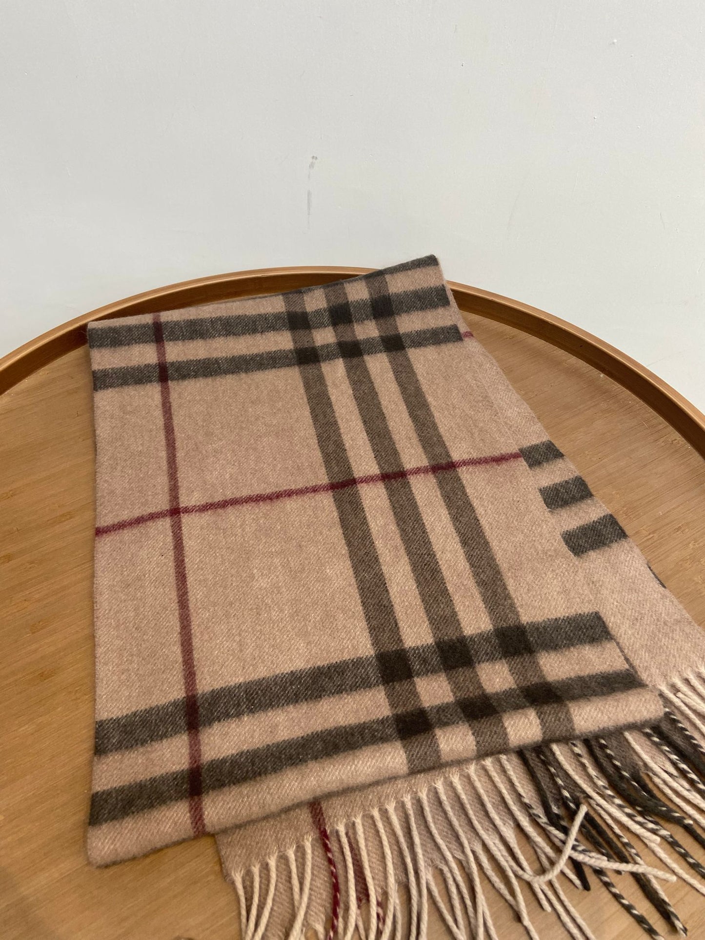 Burberry 奶茶啡 大格羊絨圍巾