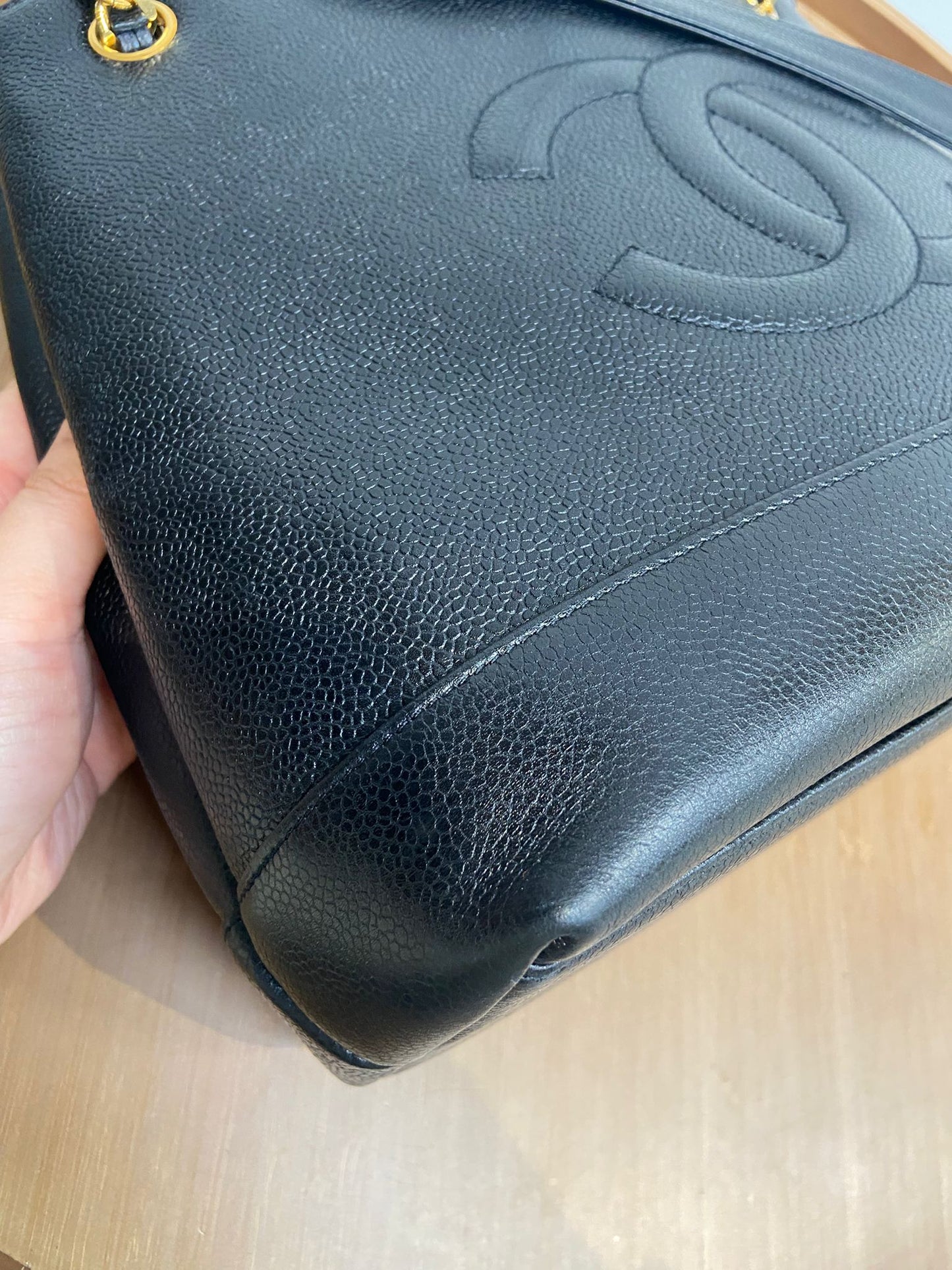 Chanel 黑色荔枝牛皮 單肩袋