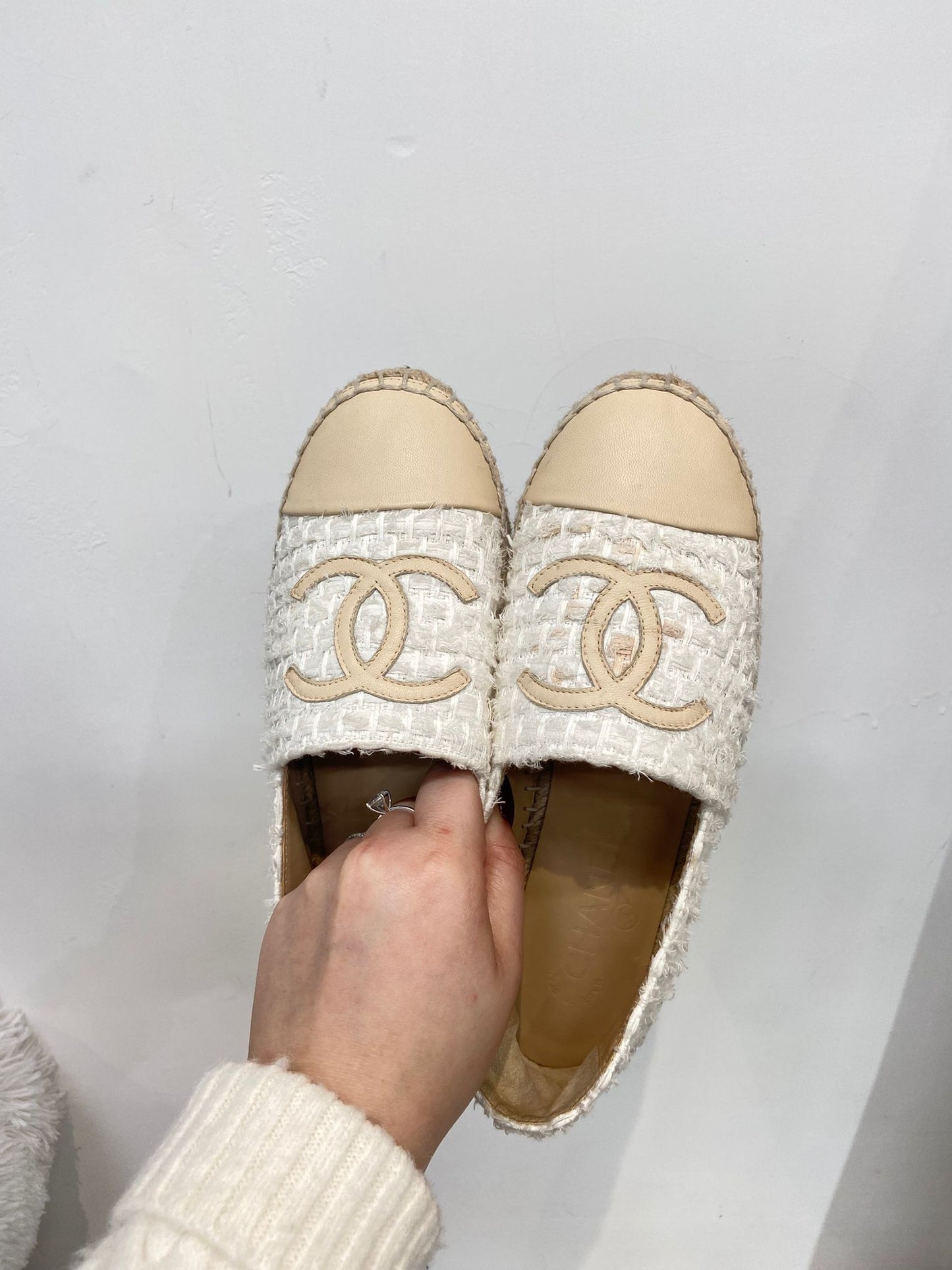 Chanel 米色羊皮拼tweed 草鞋