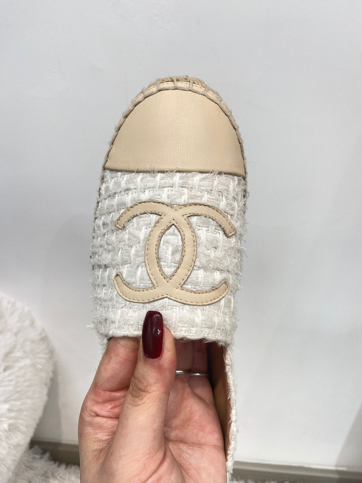 Chanel 米色羊皮拼tweed 草鞋