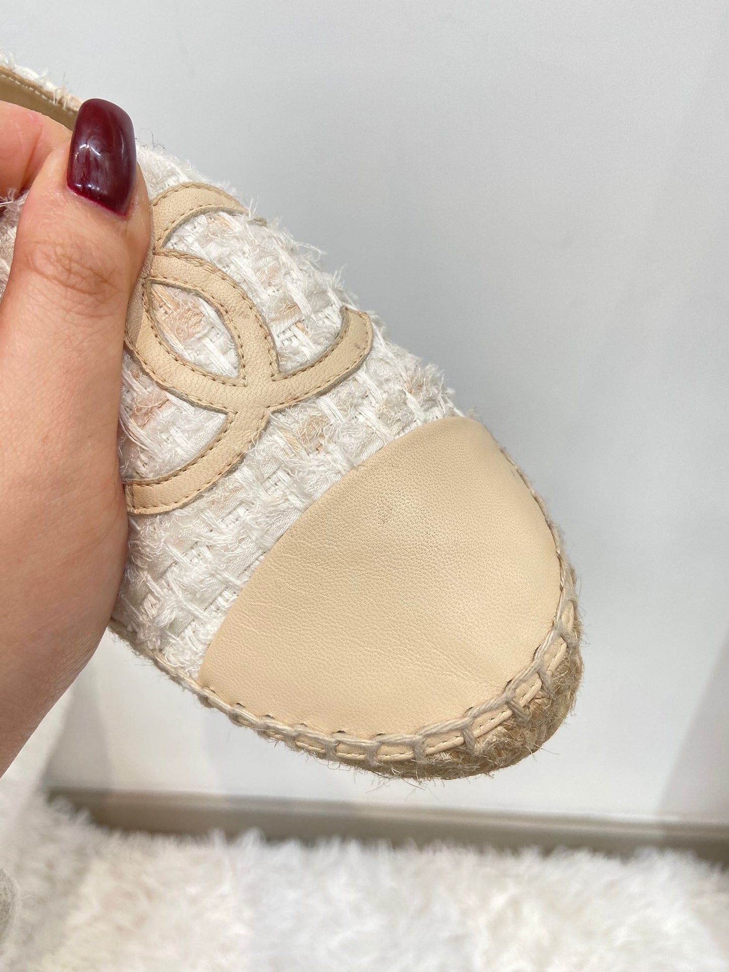 Chanel 米色羊皮拼tweed 草鞋