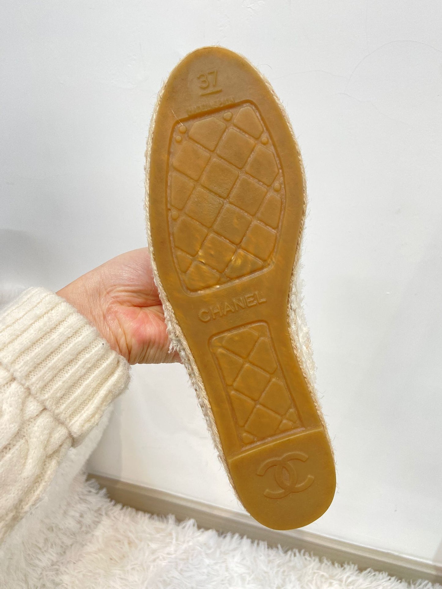 Chanel 米色羊皮拼tweed 草鞋