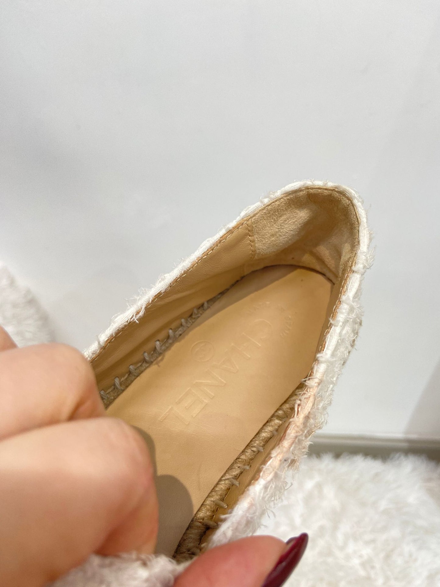 Chanel 米色羊皮拼tweed 草鞋