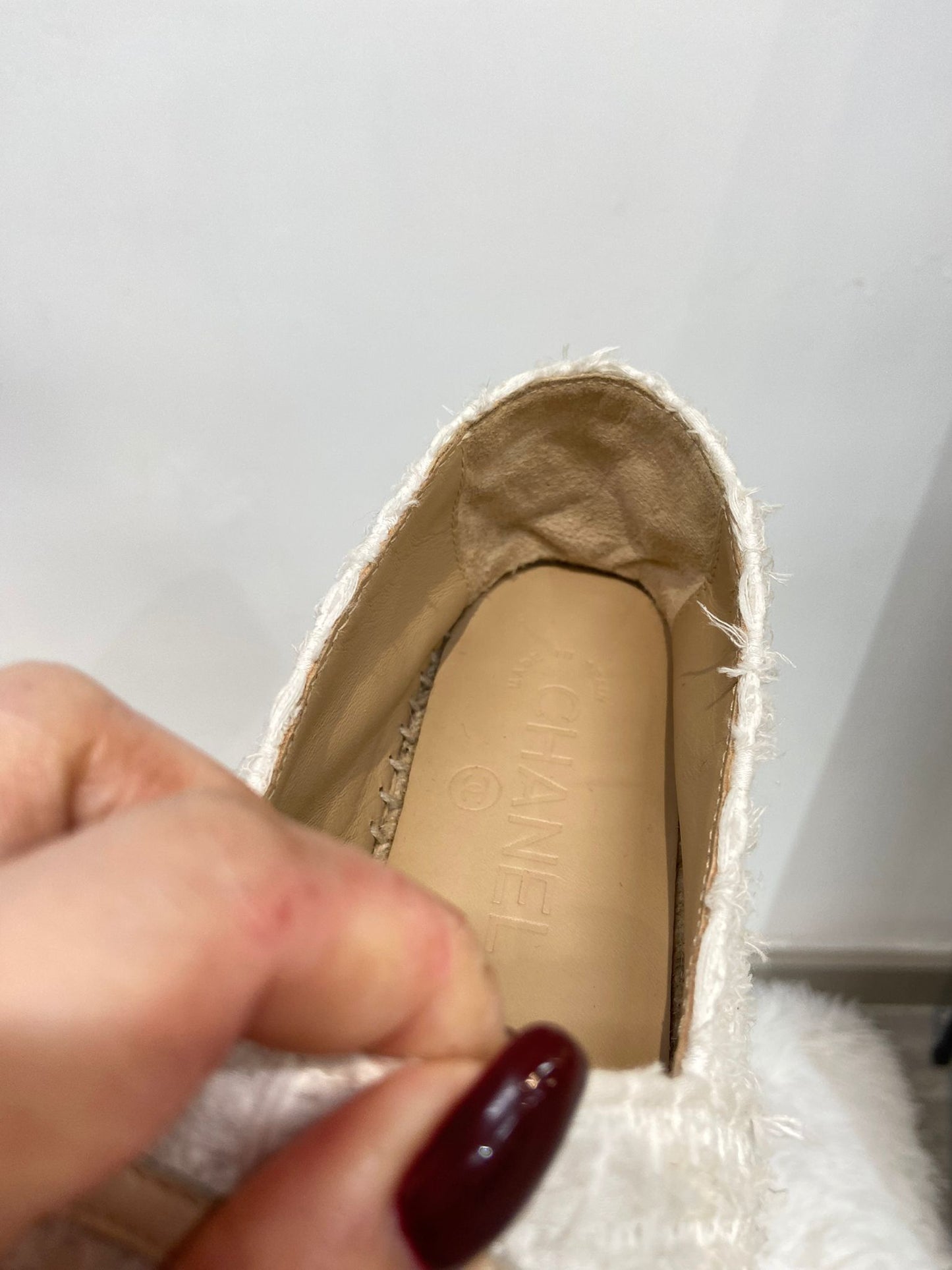 Chanel 米色羊皮拼tweed 草鞋