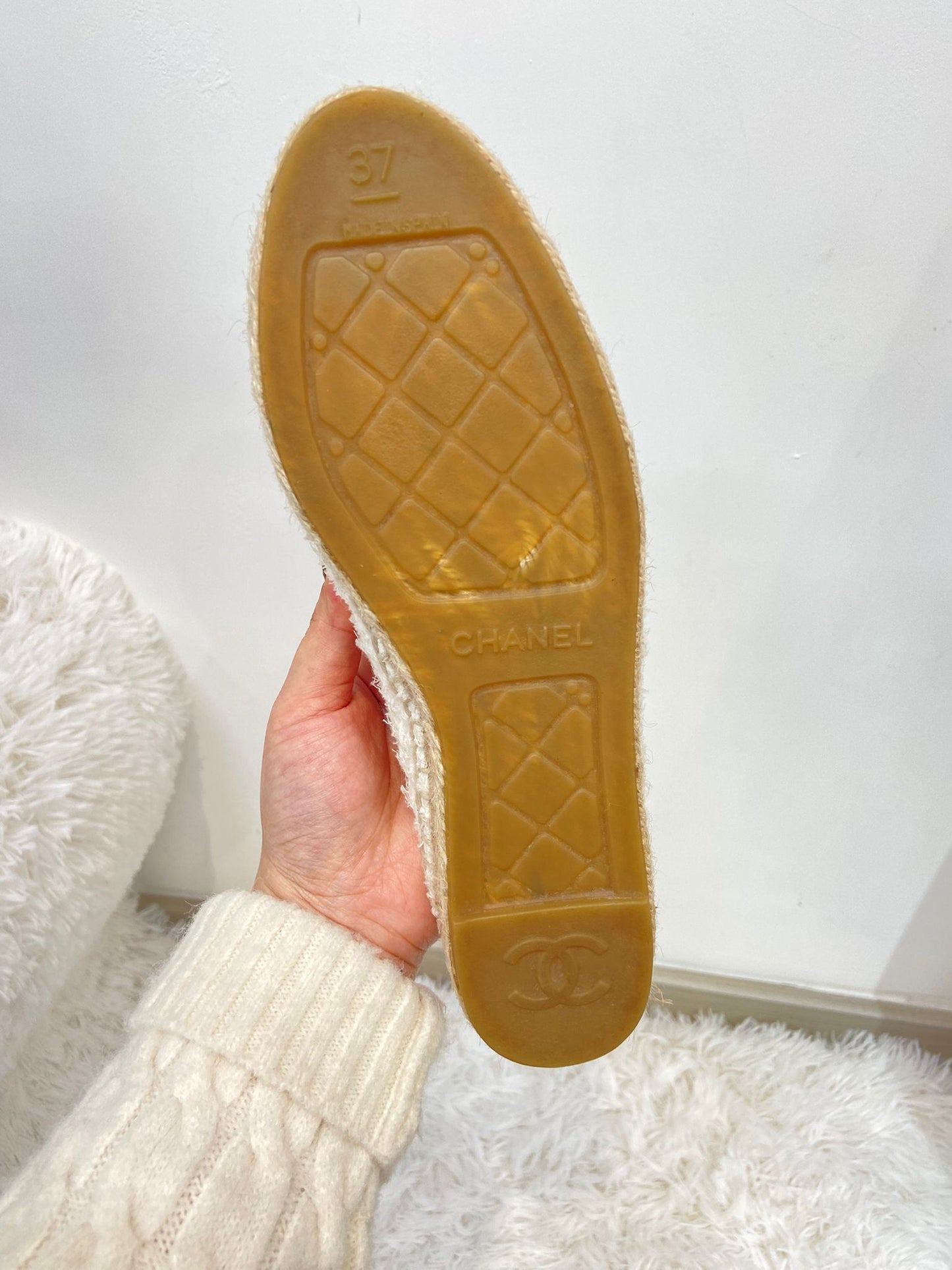 Chanel 米色羊皮拼tweed 草鞋