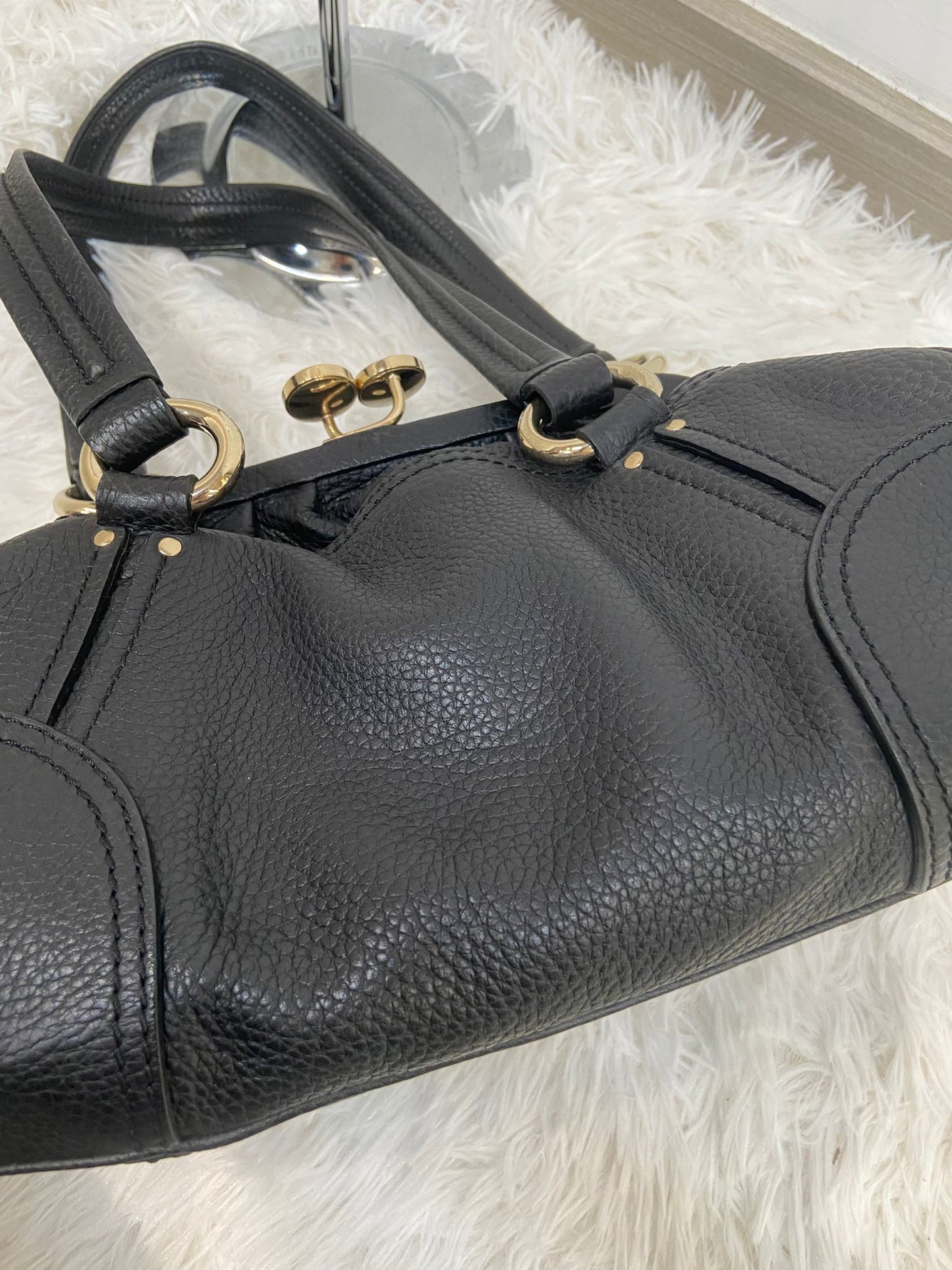 CELINE 黑色牛皮單肩袋