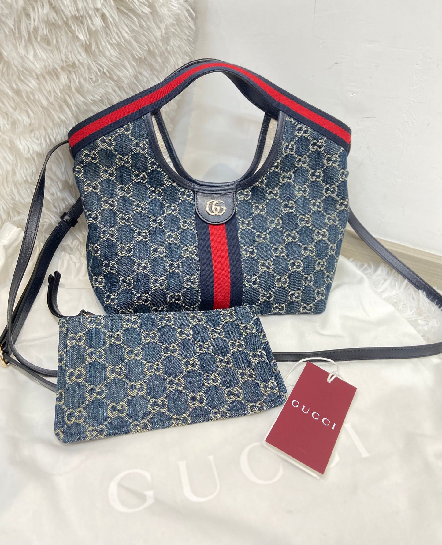 GUCCI Giglio tote 小號牛仔布 連pouch一套