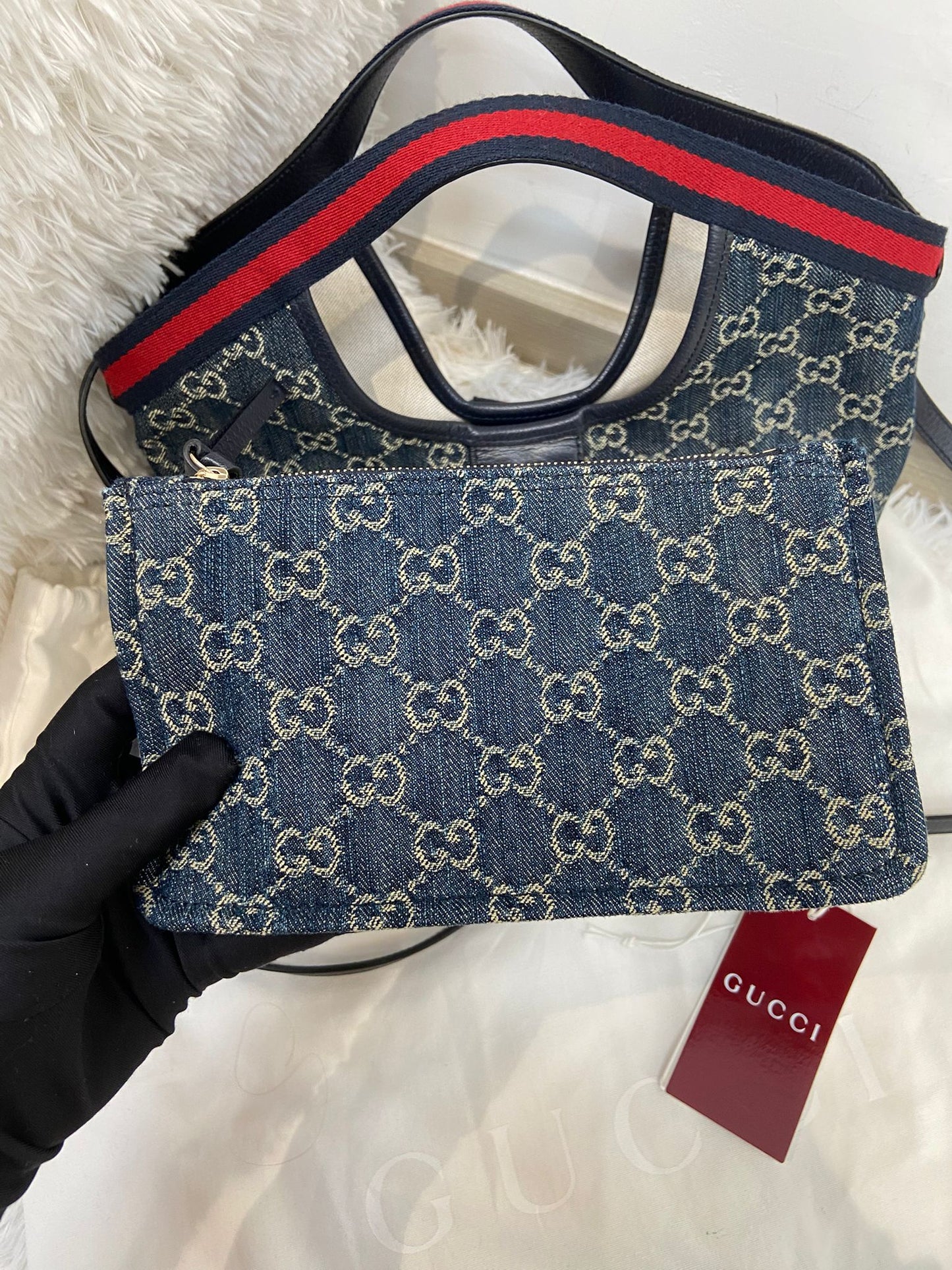 GUCCI Giglio tote 小號牛仔布 連pouch一套