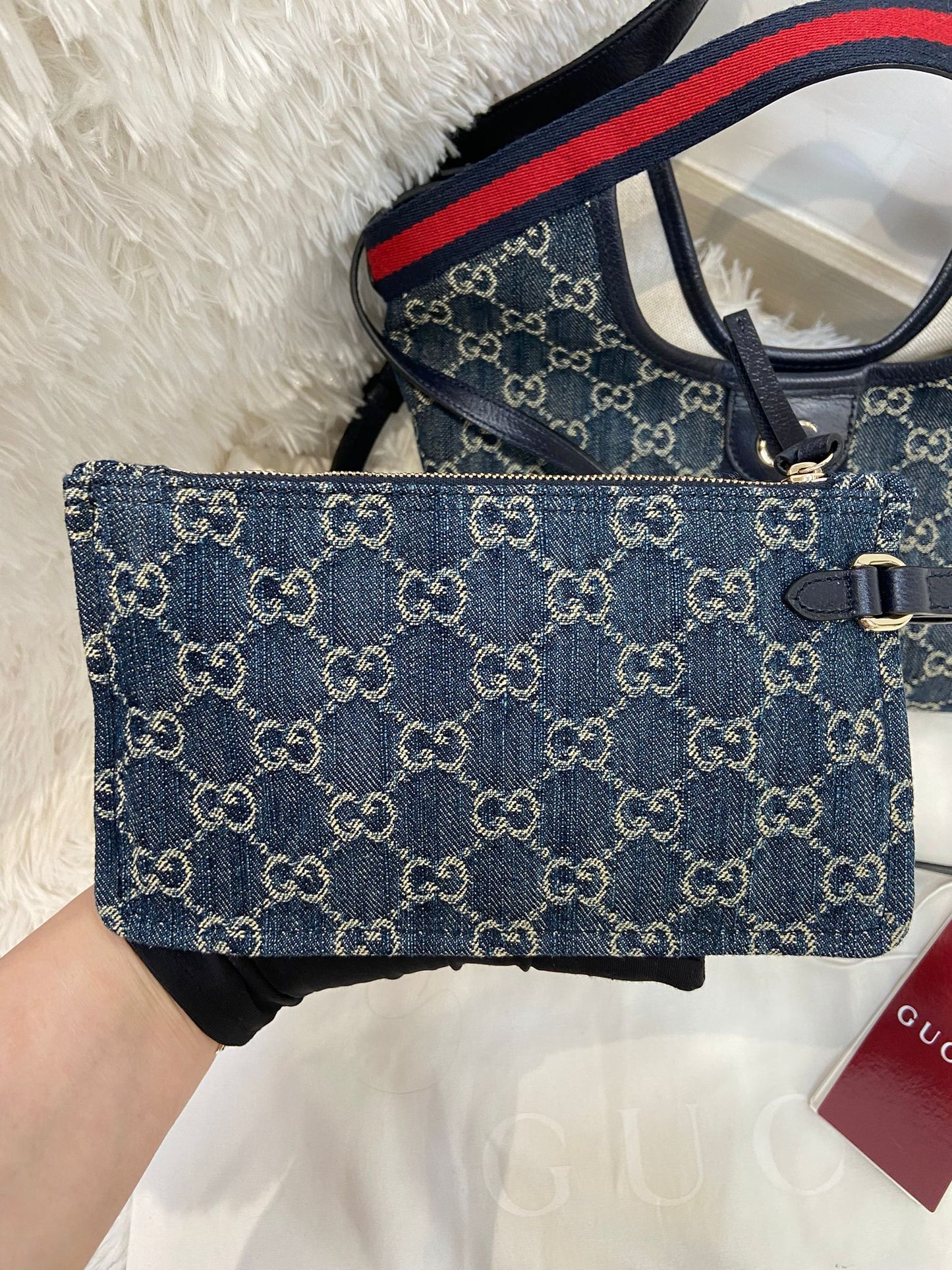 GUCCI Giglio tote 小號牛仔布 連pouch一套