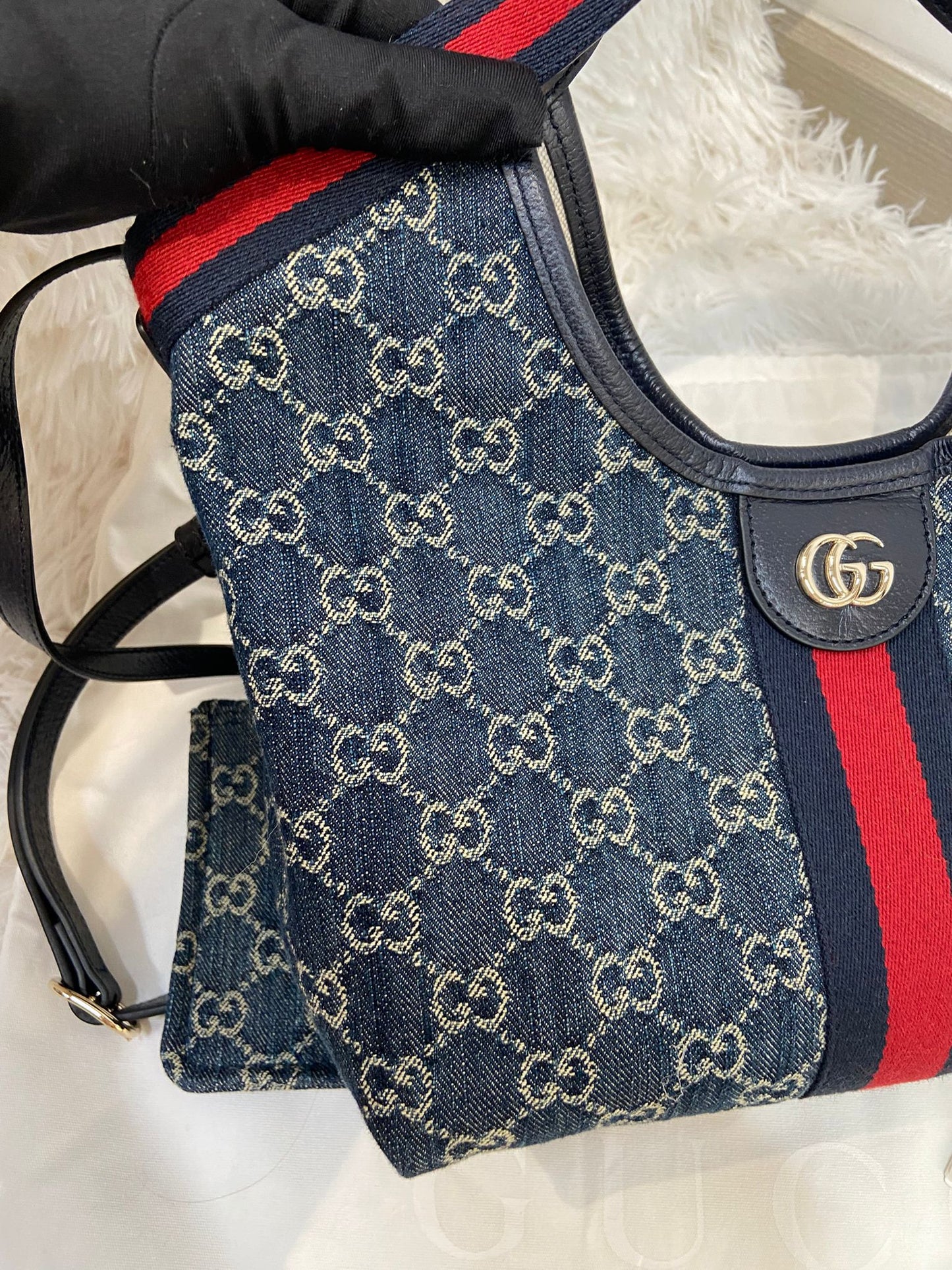 GUCCI Giglio tote 小號牛仔布 連pouch一套