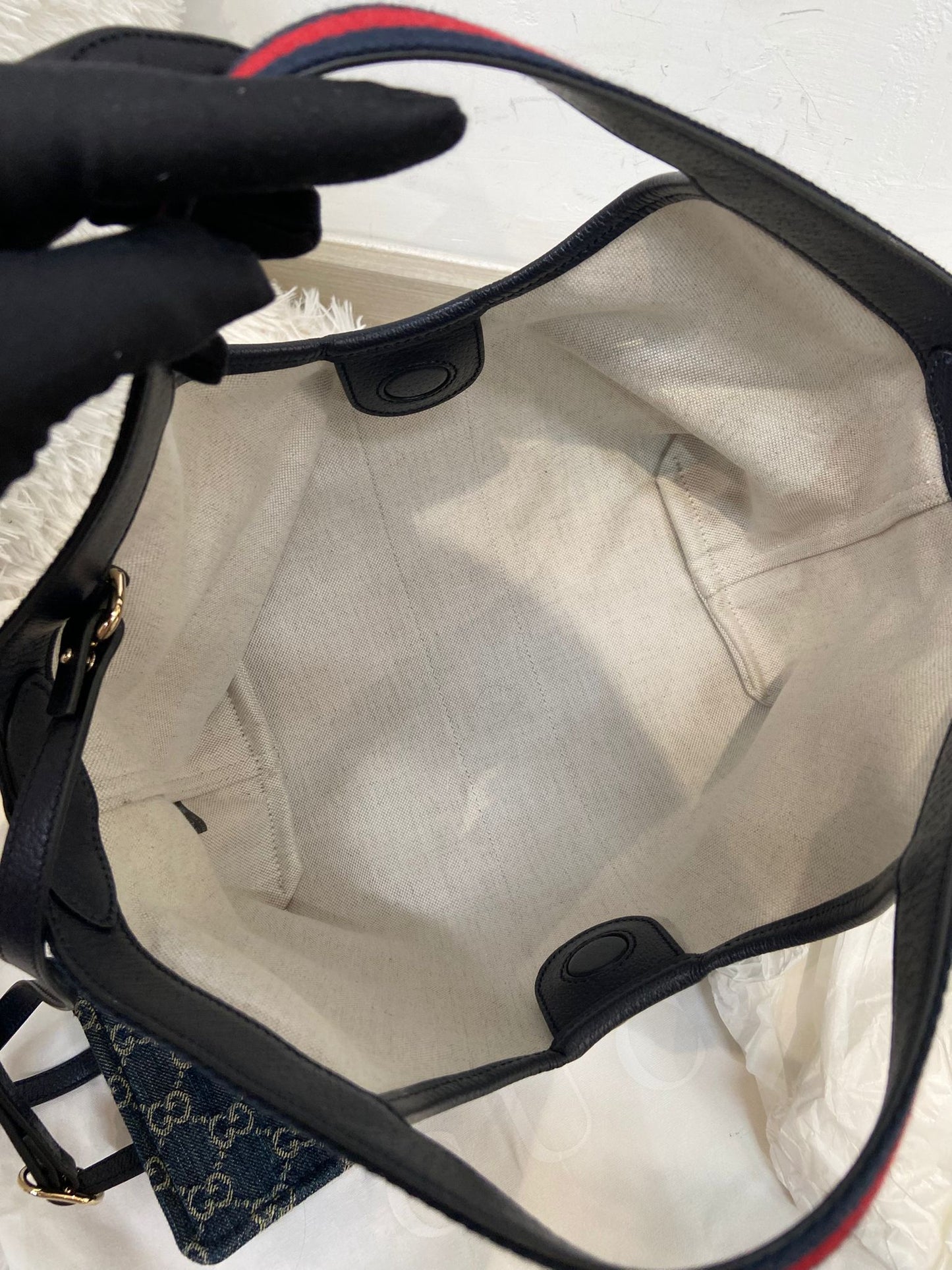 GUCCI Giglio tote 小號牛仔布 連pouch一套