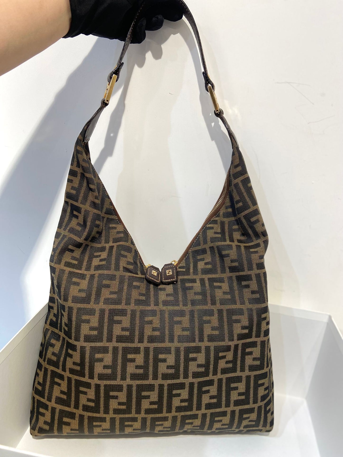 Fendi zucca double zip hobo bag