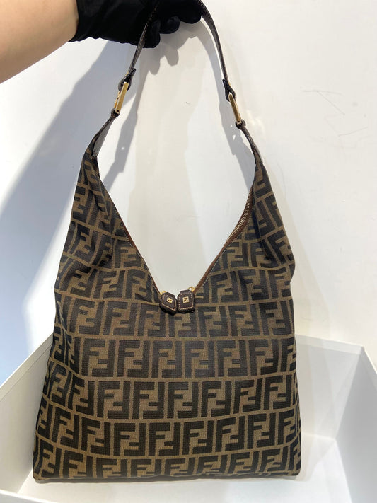 Fendi zucca double zip hobo bag