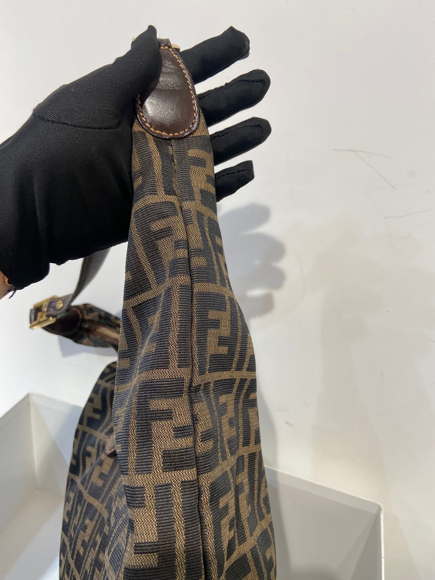 Fendi zucca double zip hobo bag