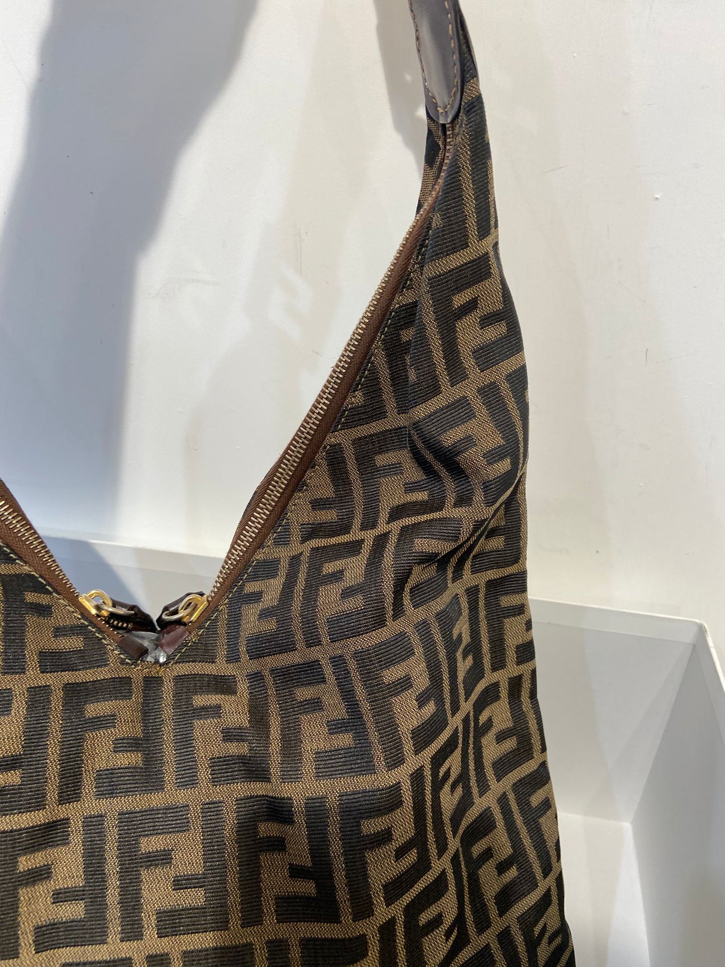 Fendi zucca double zip hobo bag