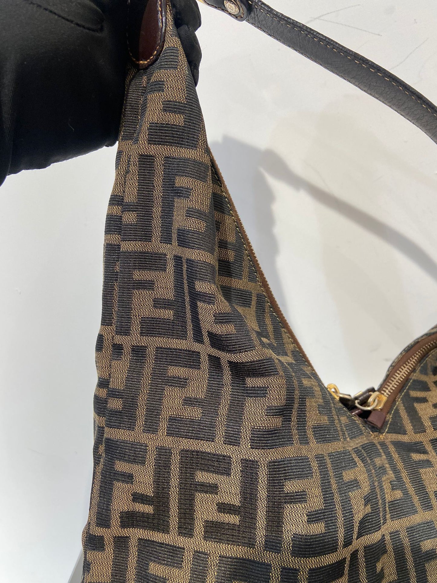 Fendi zucca double zip hobo bag