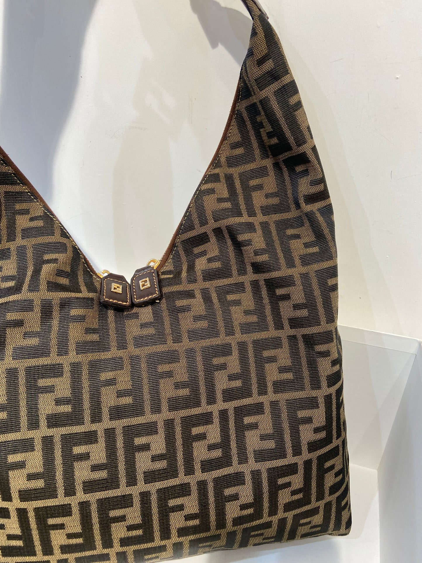 Fendi zucca double zip hobo bag