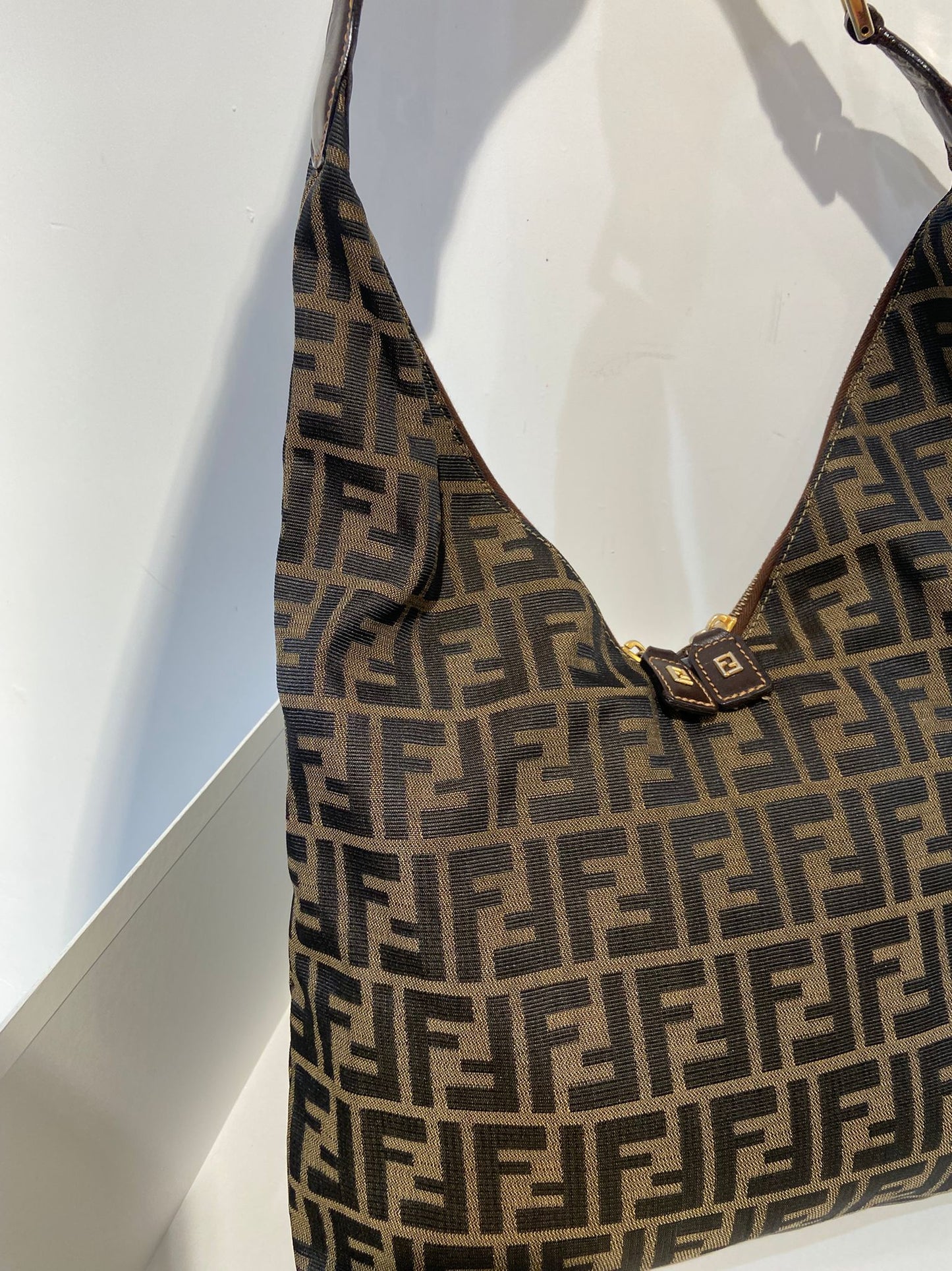 Fendi zucca double zip hobo bag