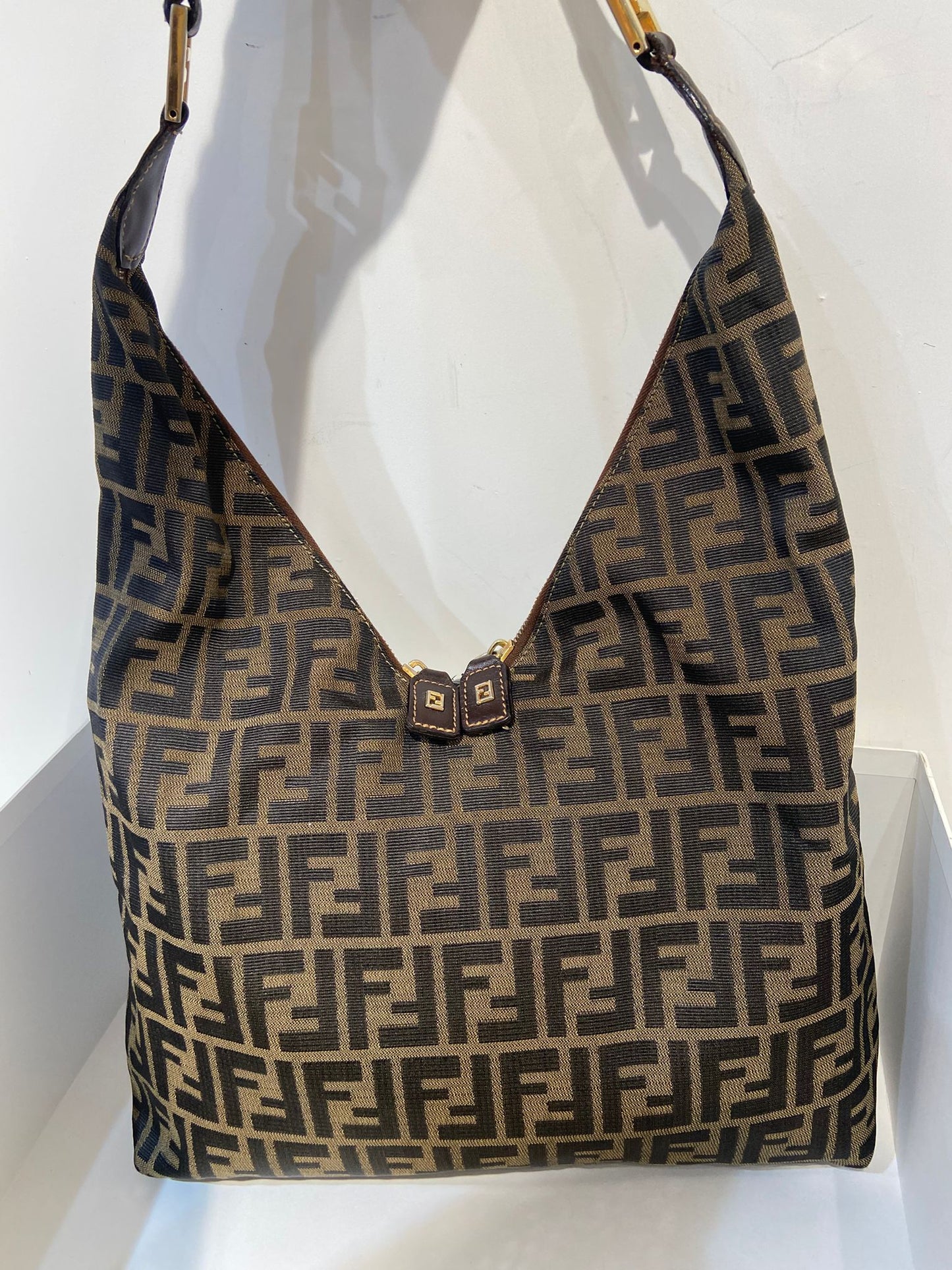 Fendi zucca double zip hobo bag